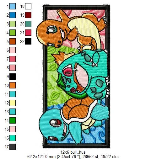 Alternative view of  Squirtle Bulbasaur Charmander Embroidery Trio 