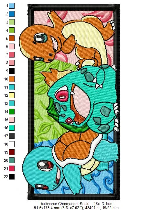 Alternative view of  Squirtle Bulbasaur Charmander Embroidery Trio 