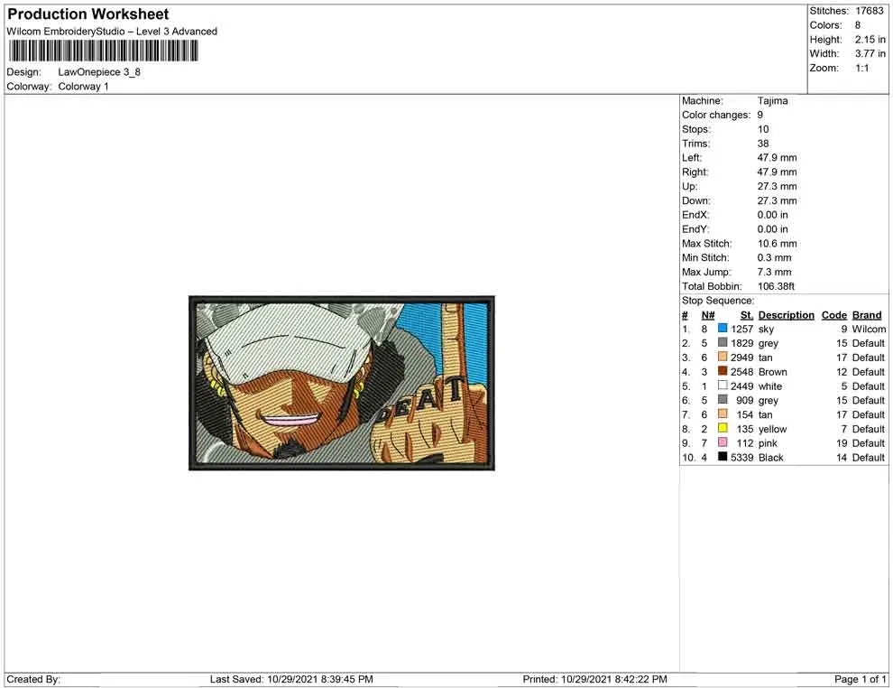 Alternative view of  One Piece Luffy Embroidery Design 