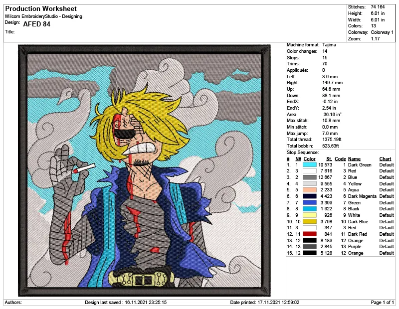Alternative view of  Embroidered One Piece Sabo Design 