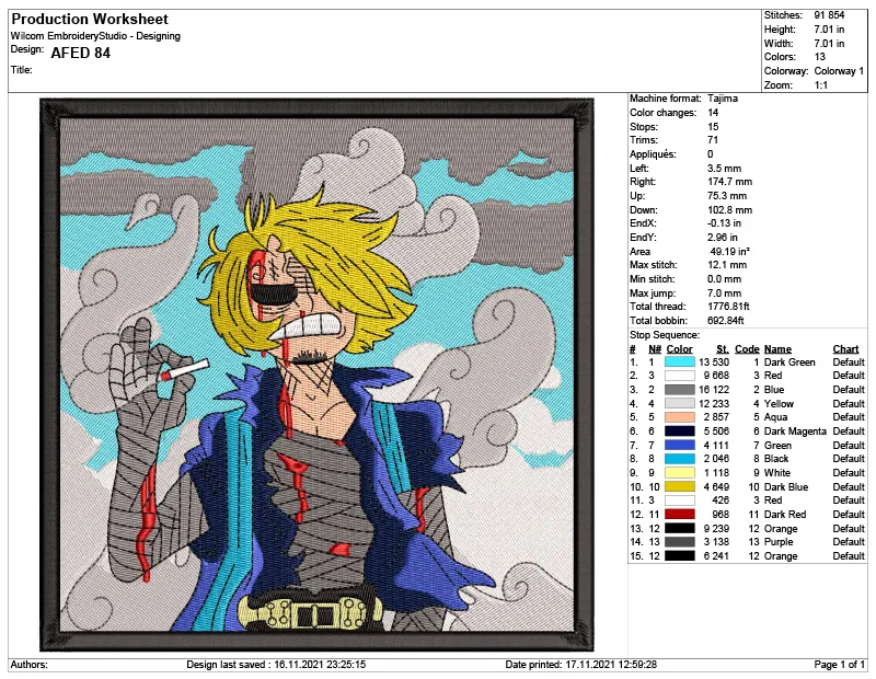 Alternative view of  Embroidered One Piece Sabo Design 