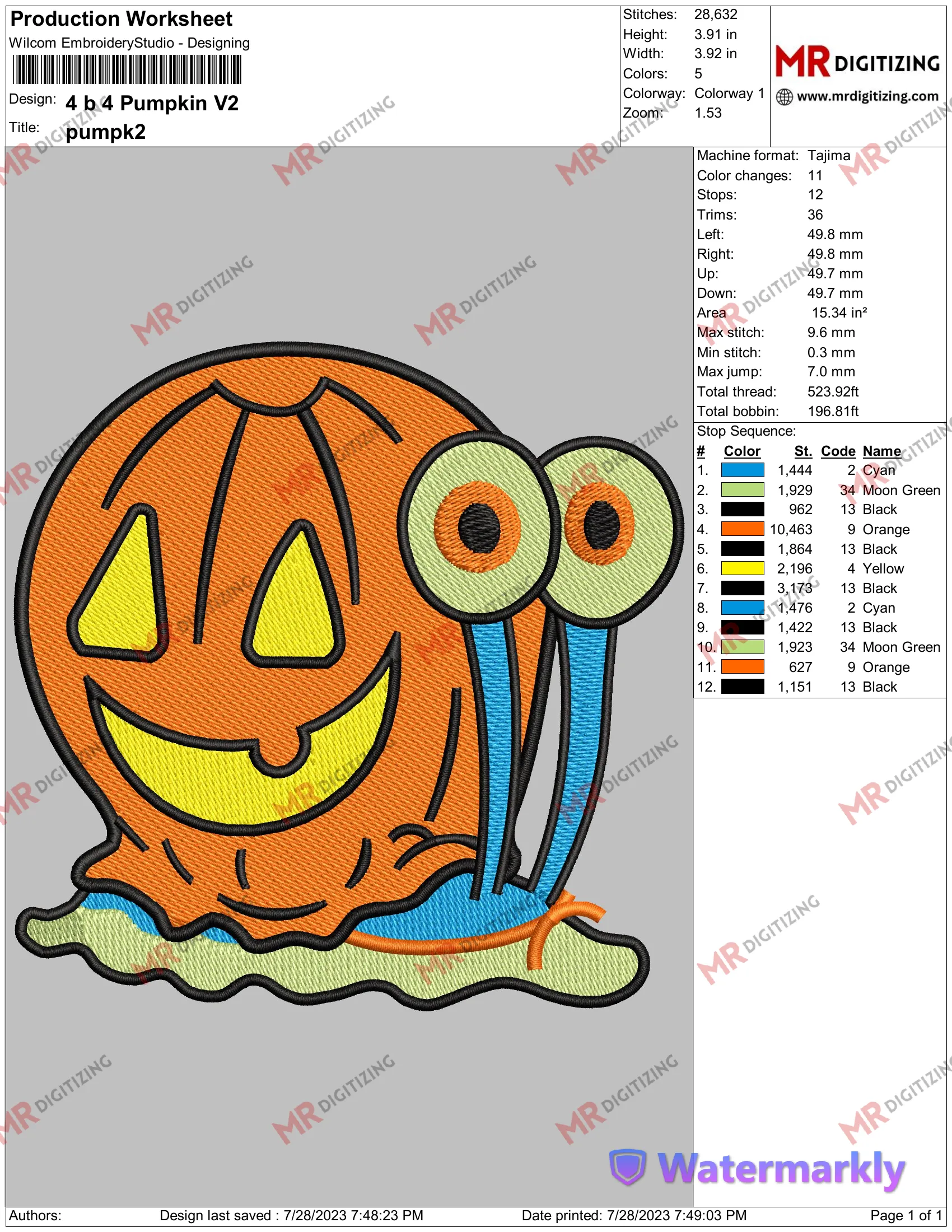 Alternative view of  Pumpkin Snail Embroidery Design 