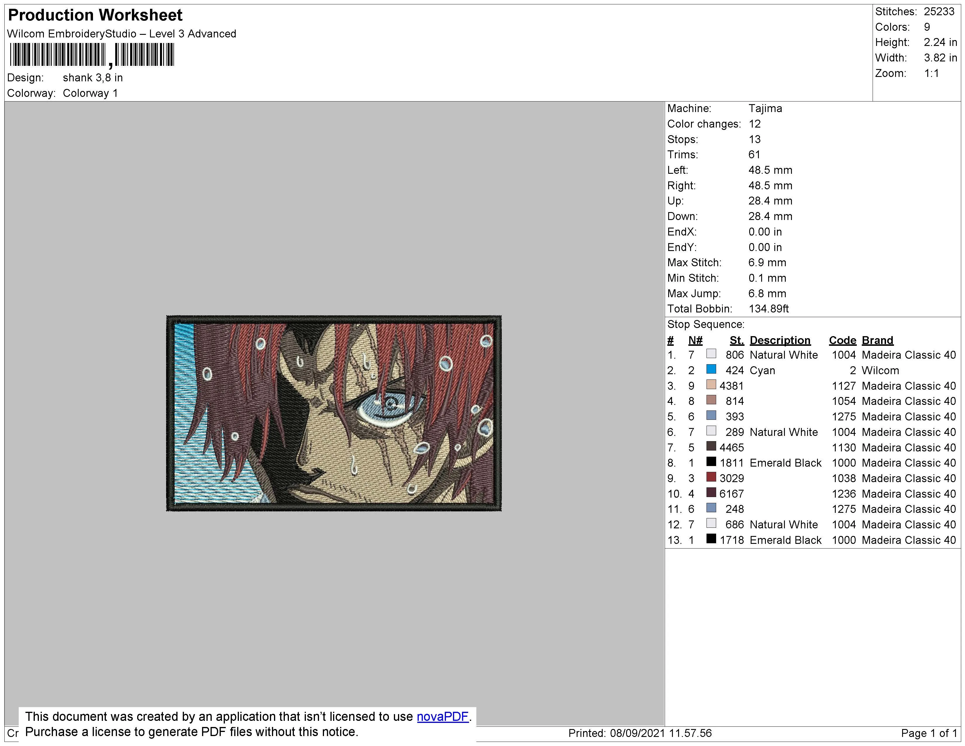 Alternative view of  Embroidered Anime Eye Design 