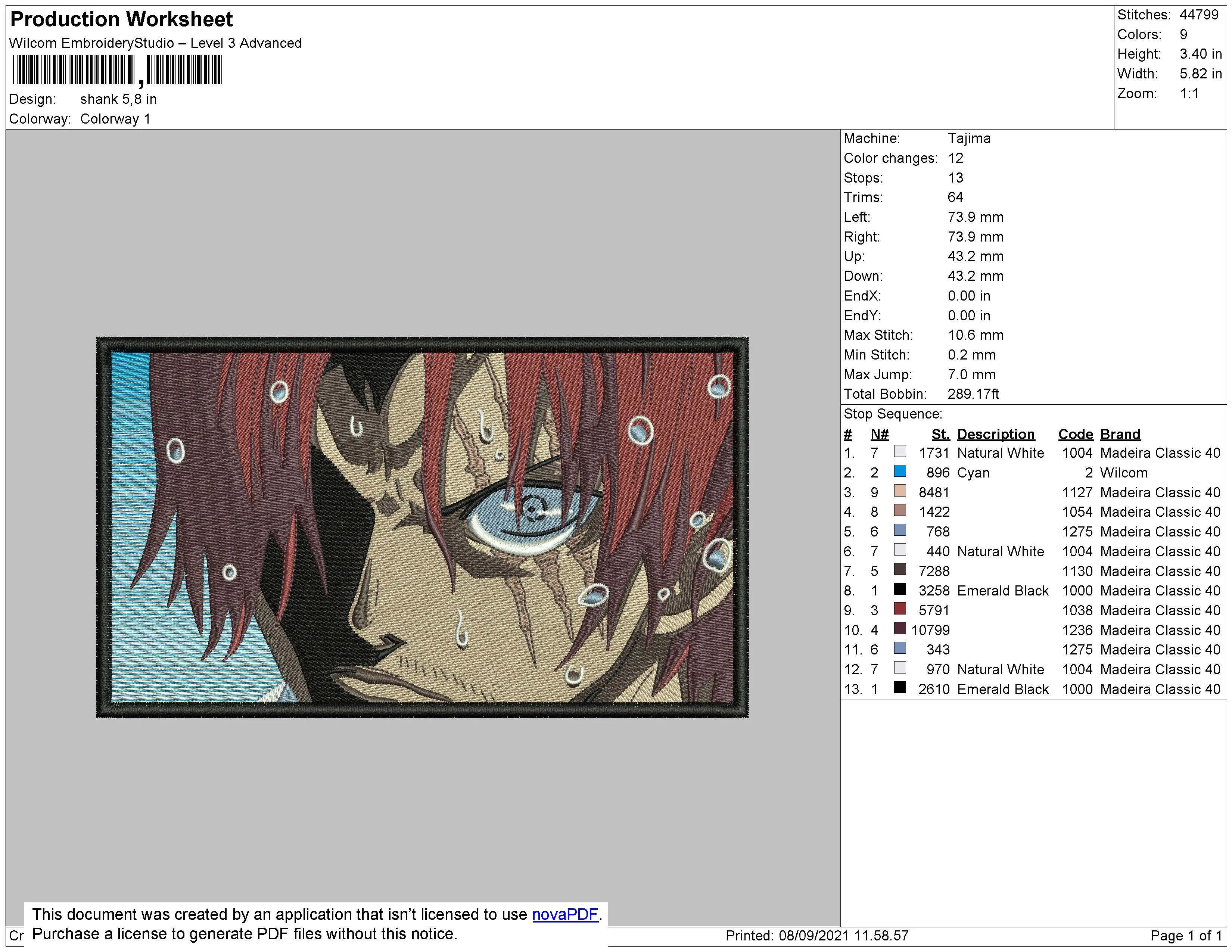 Alternative view of  Embroidered Anime Eye Design 