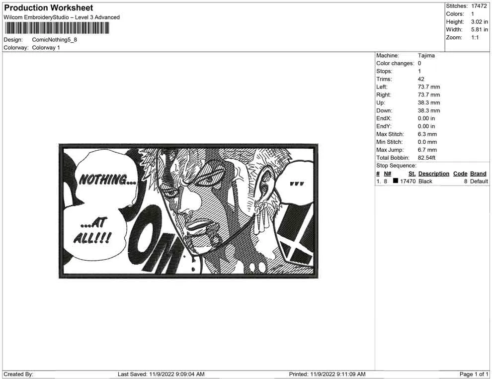 Alternative view of  Embroidered Manga Character with Quote 