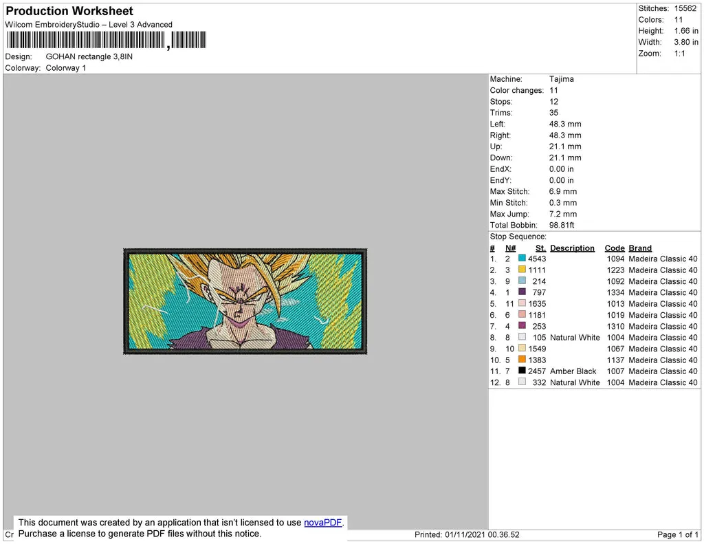 Alternative view of  Super Saiyan Embroidery Design 