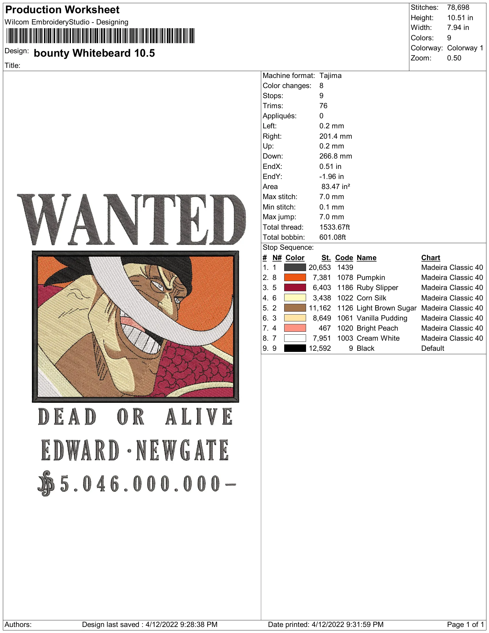 Alternative view of  Wanted Poster Embroidery Design 