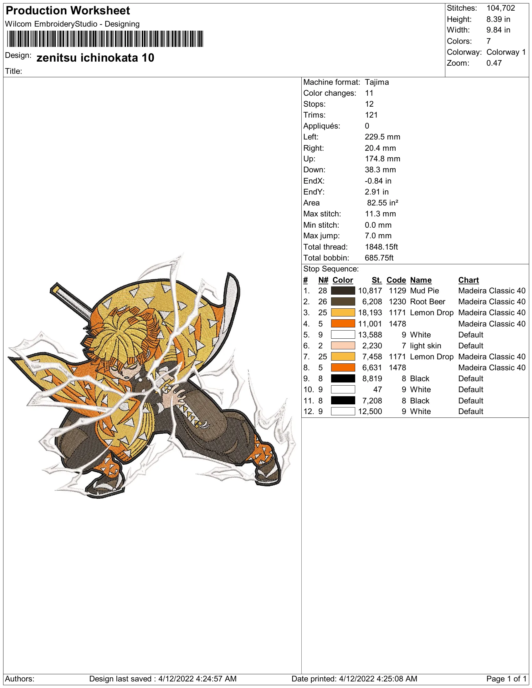 Alternative view of  Zenitsu Embroidered Action Pose 