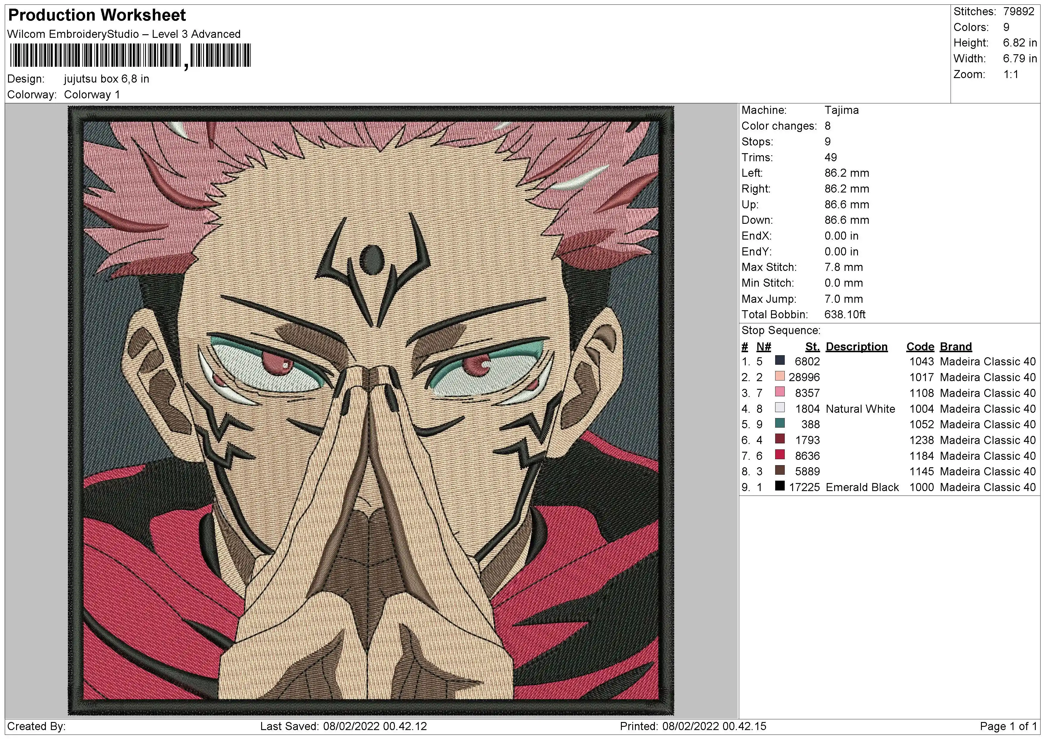 Alternative view of  Embroidered Jujutsu Kaisen Character 