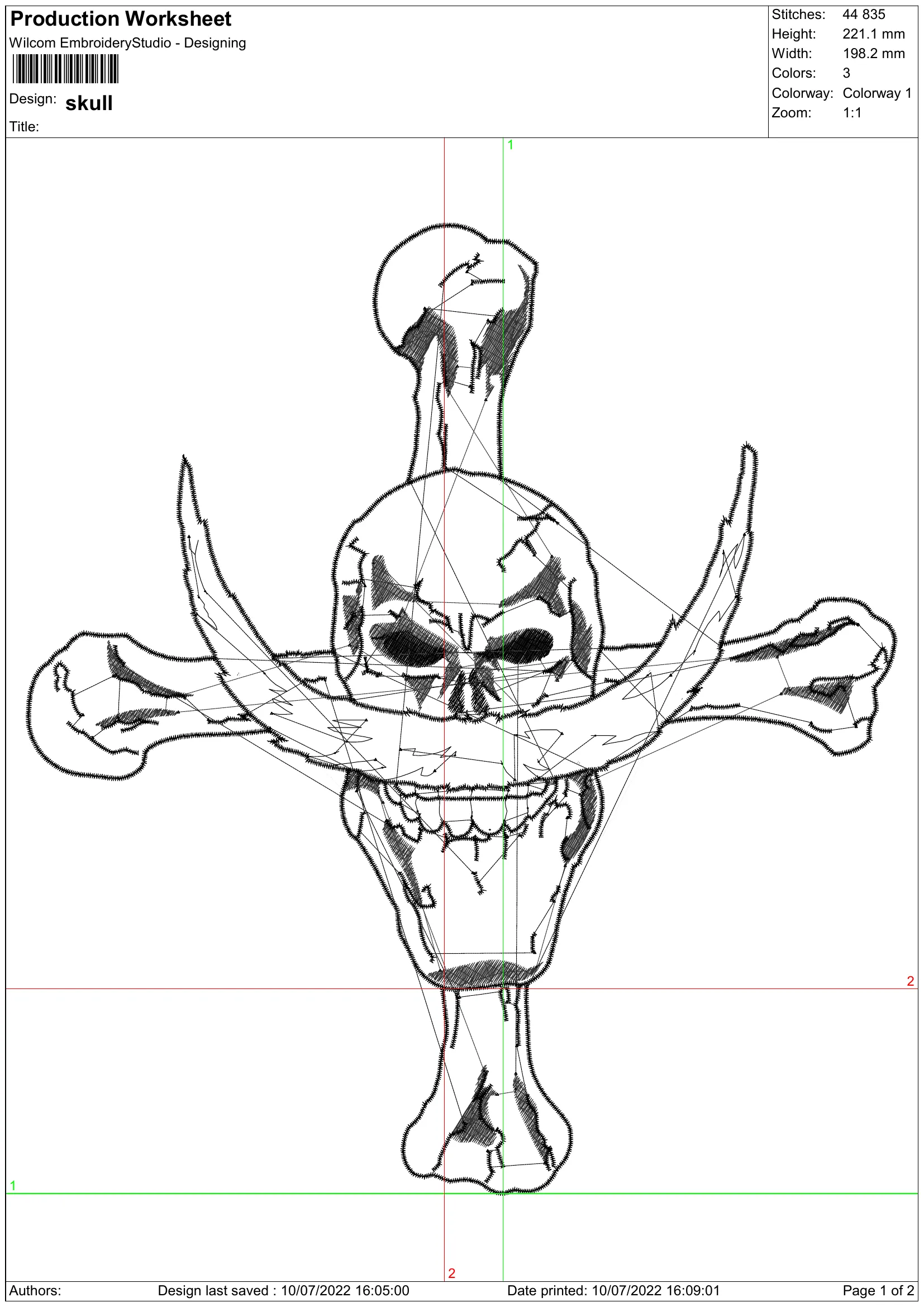 Alternative view of  Skull Crossbones Embroidery Design 