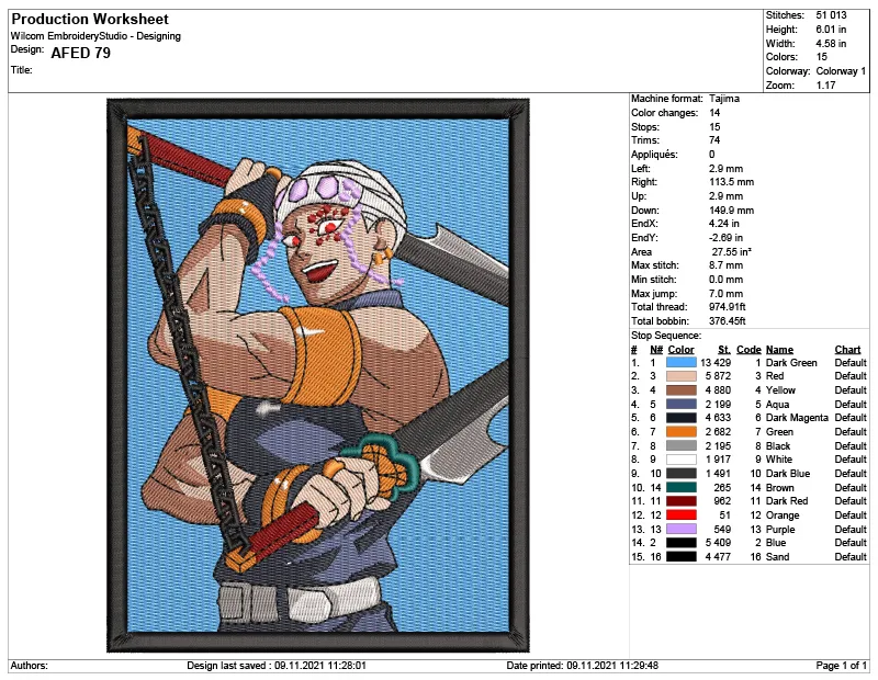 Alternative view of  Embroidered Anime Warrior Design 