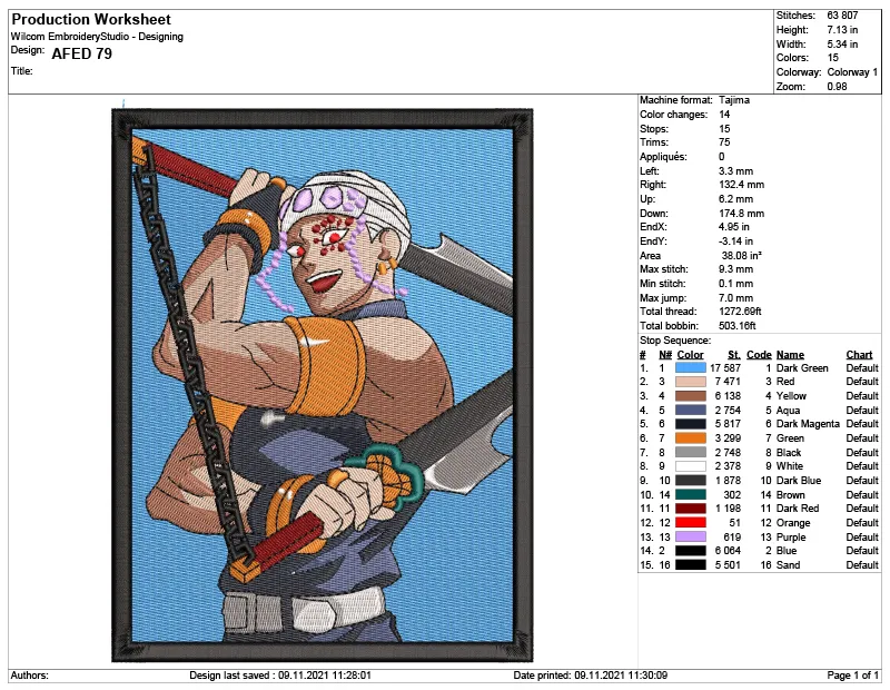 Alternative view of  Embroidered Anime Warrior Design 