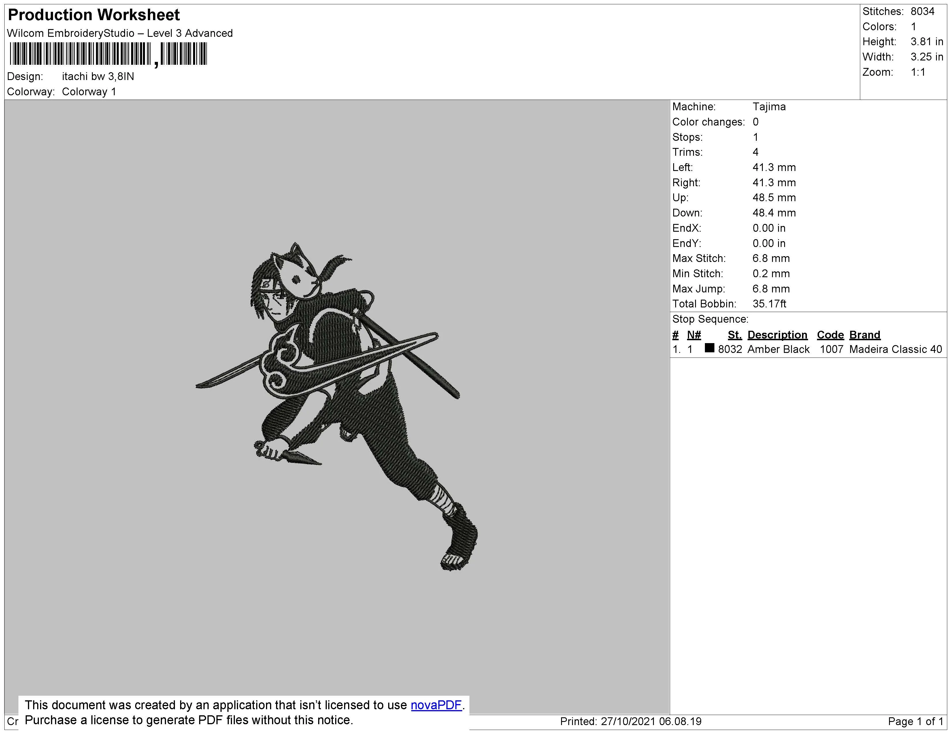 Alternative view of  Itachi Uchiha Embroidery Design 