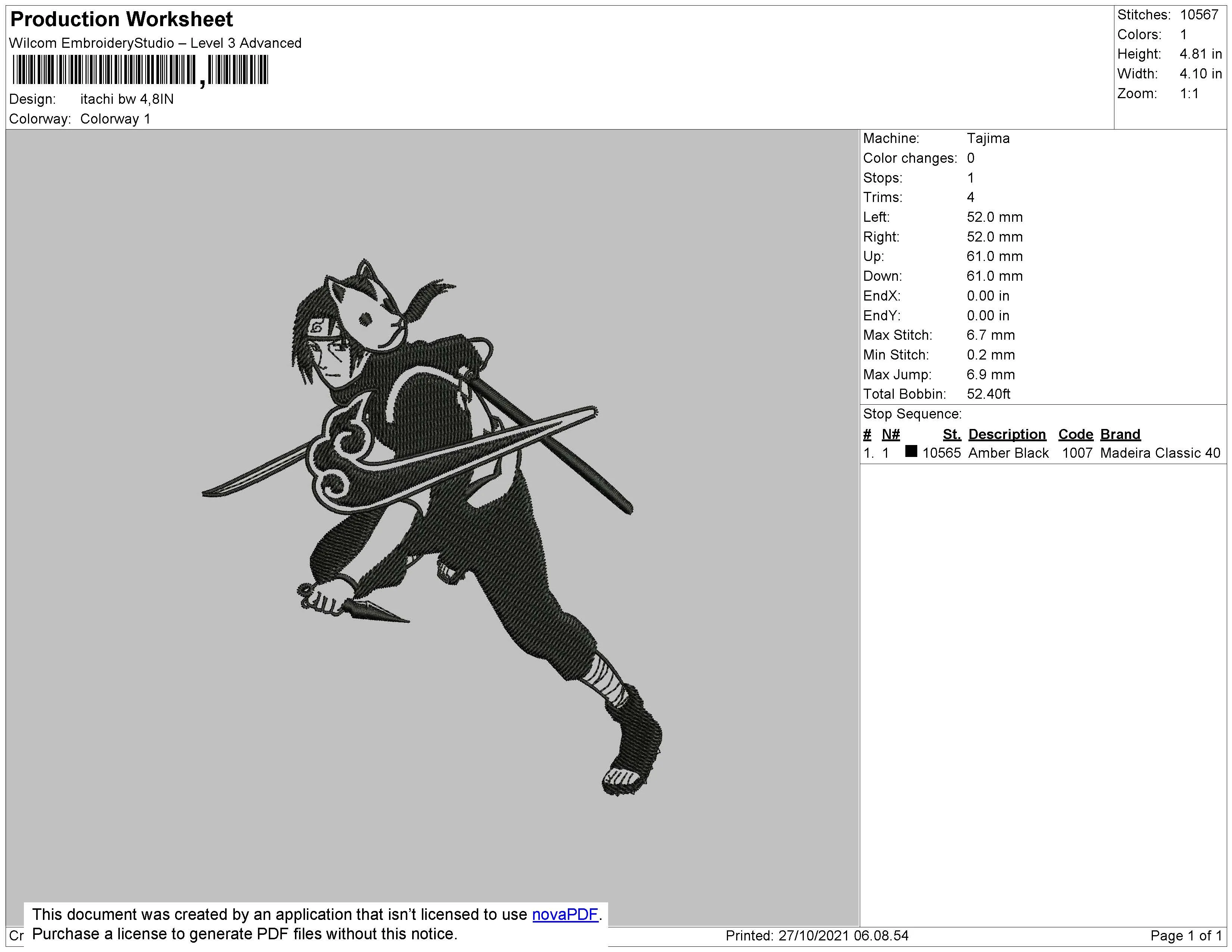 Alternative view of  Itachi Uchiha Embroidery Design 