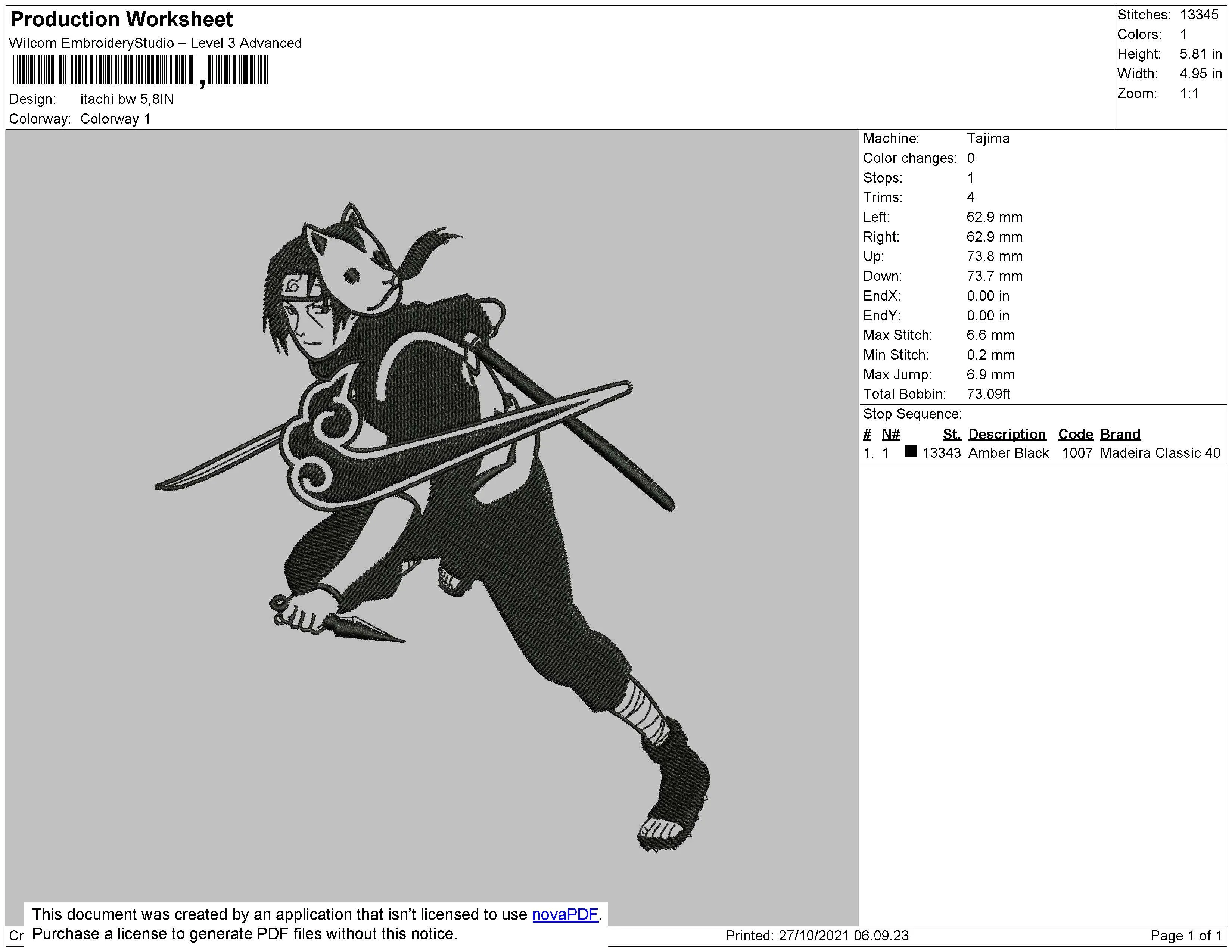 Alternative view of  Itachi Uchiha Embroidery Design 