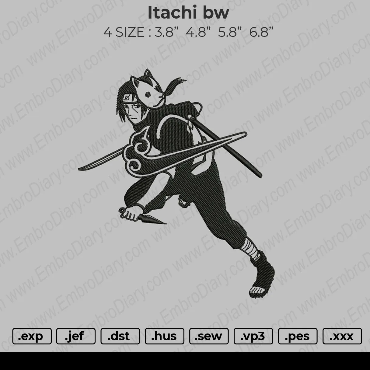 Alternative view of  Itachi Uchiha Embroidery Design 
