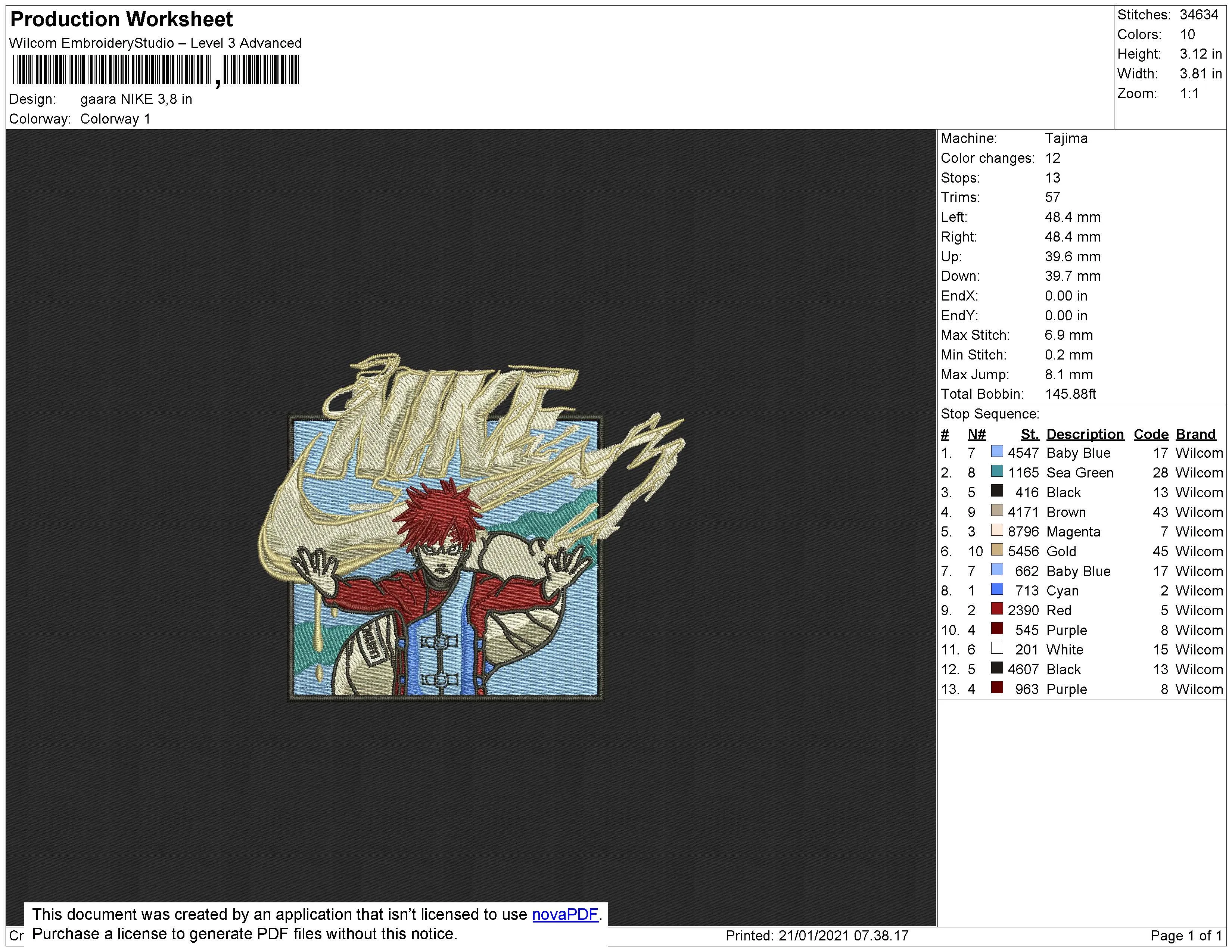 Alternative view of  Gaara Nike Embroidery Design 