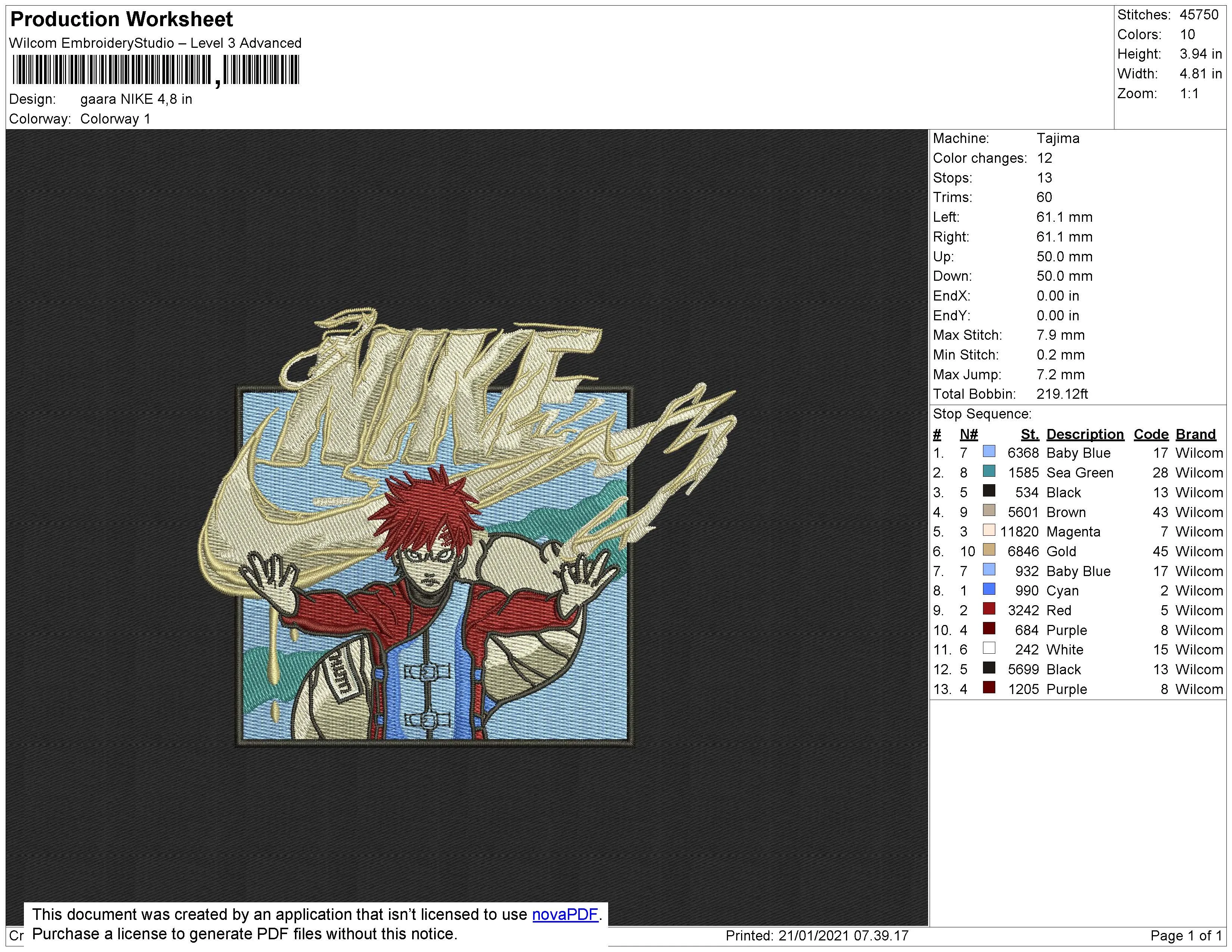 Alternative view of  Gaara Nike Embroidery Design 