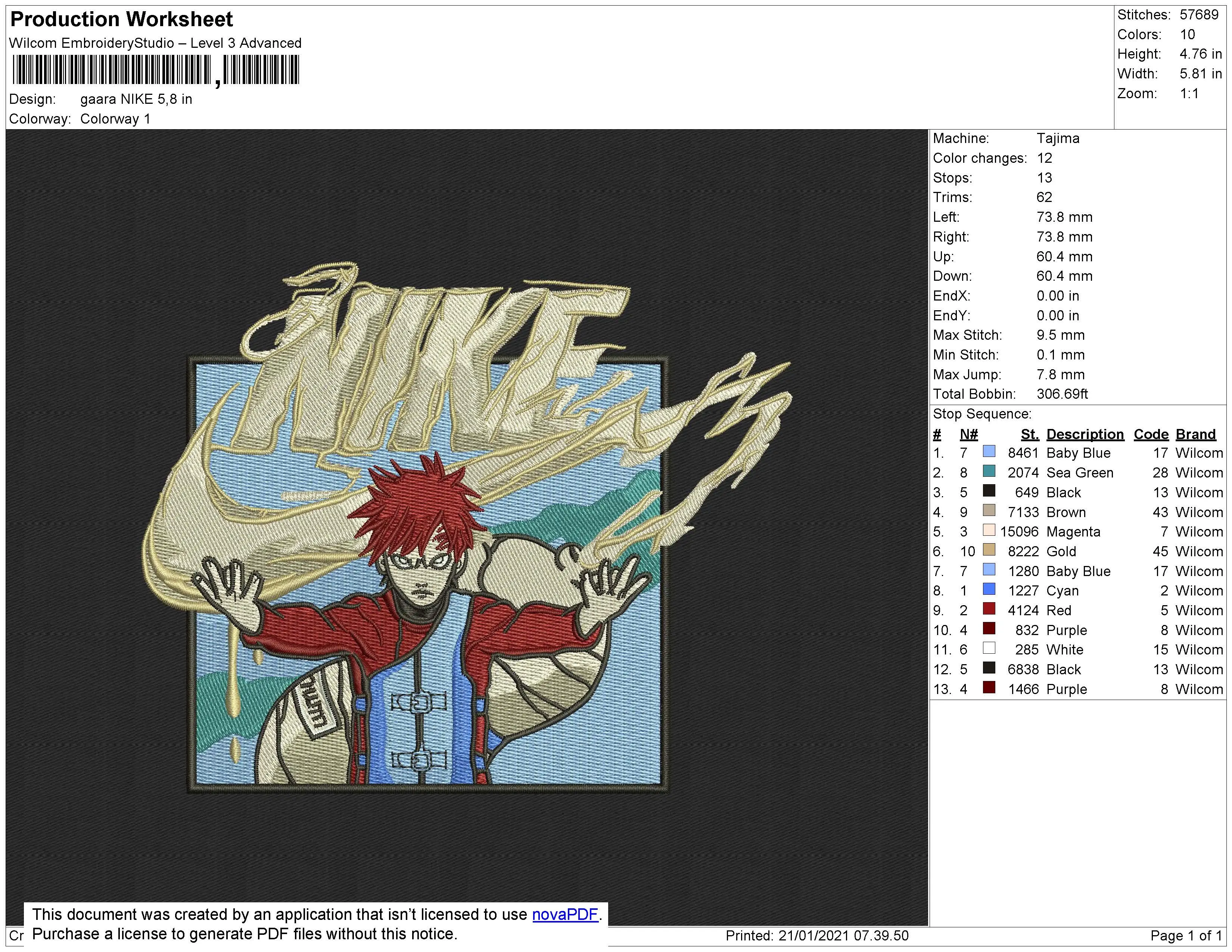 Alternative view of  Gaara Nike Embroidery Design 