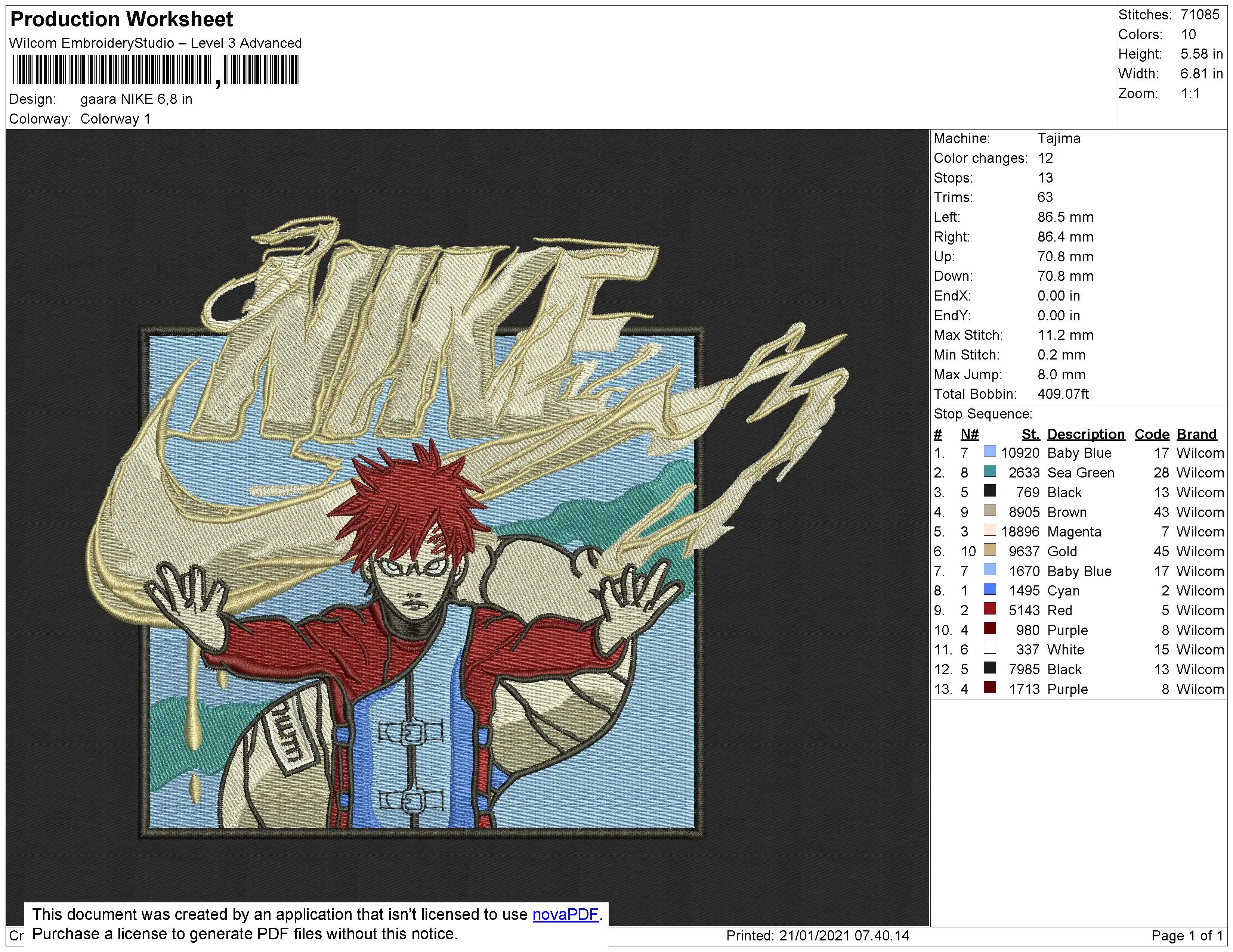 Alternative view of  Gaara Nike Embroidery Design 