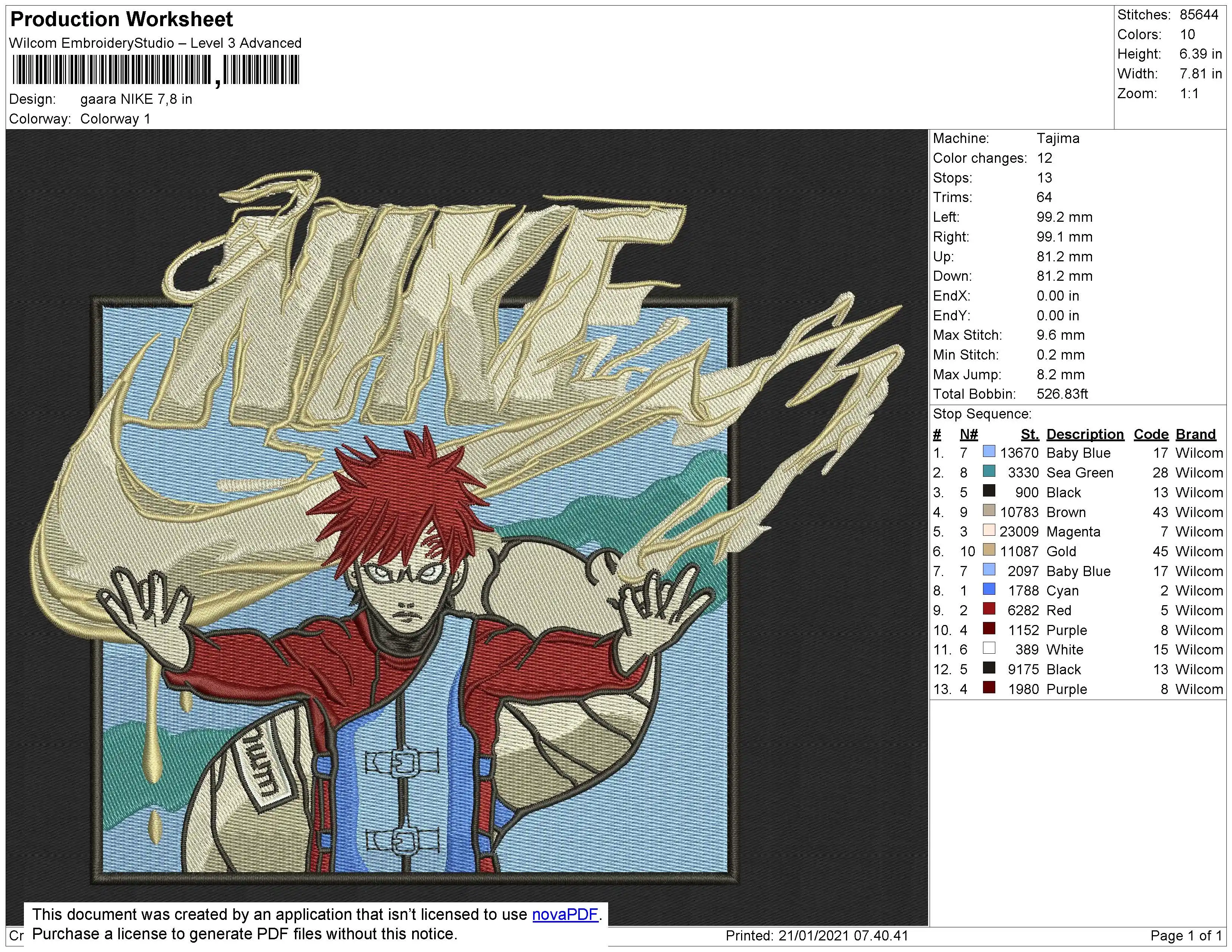 Alternative view of  Gaara Nike Embroidery Design 