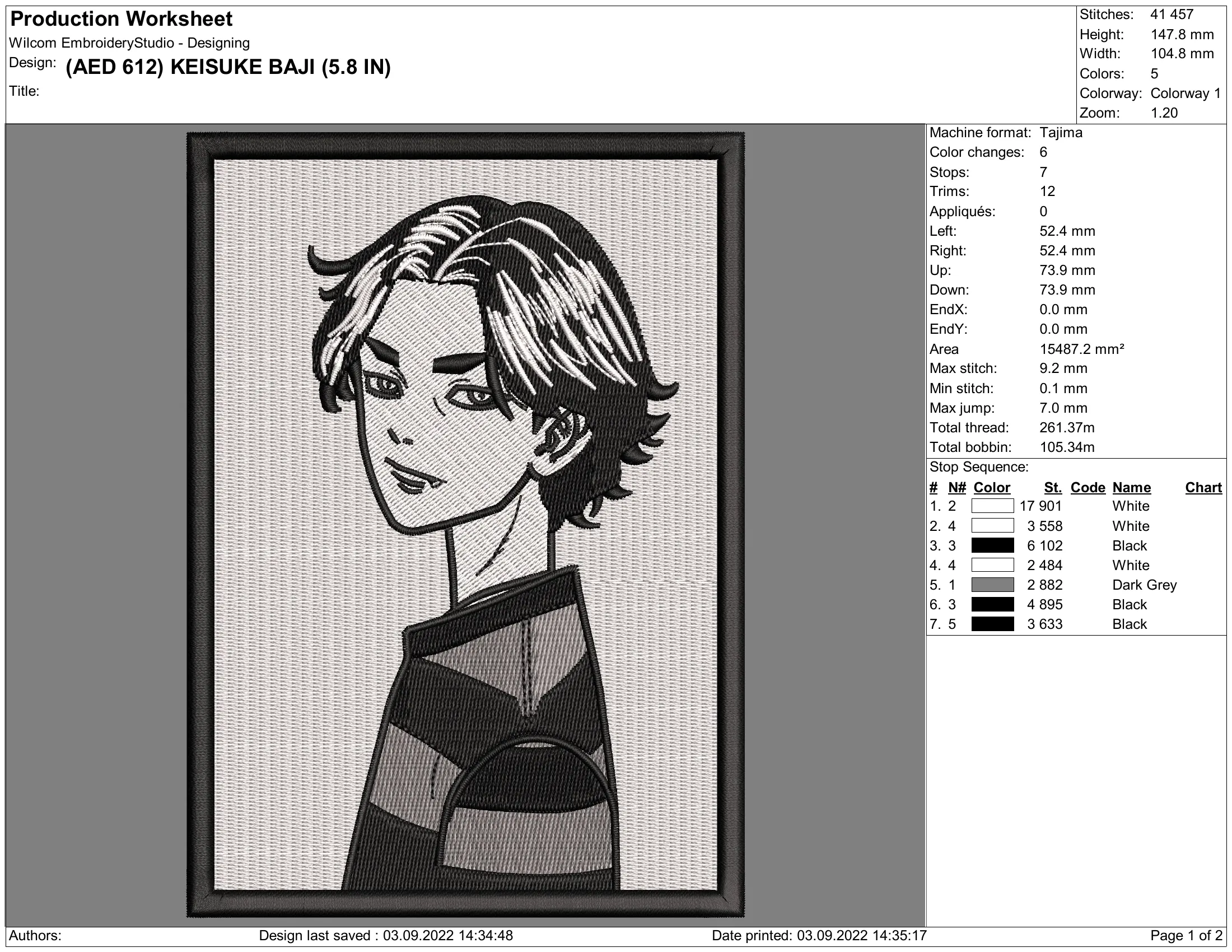 Alternative view of  Embroidered Anime Portrait KEISUKE 