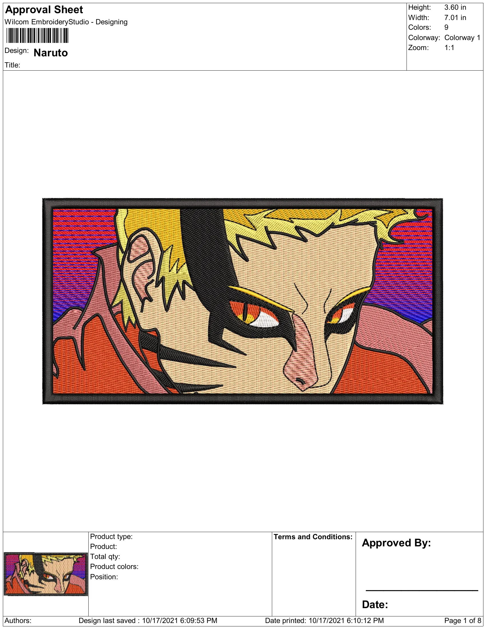 Alternative view of  Embroidered Naruto Face Design 