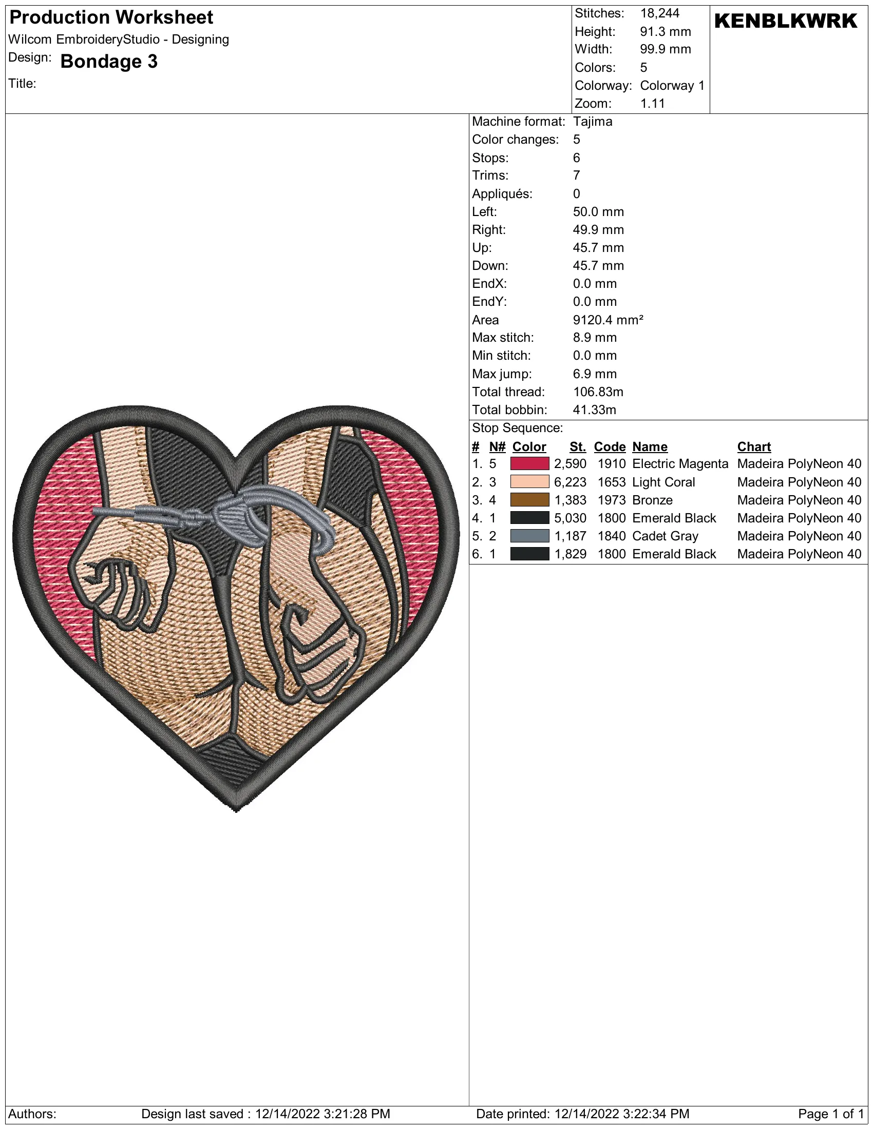 Alternative view of  Bondage Heart Embroidery Design 