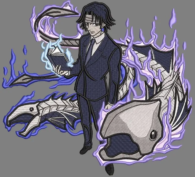 Alternative view of  Embroidered Anime Character with Dragons 