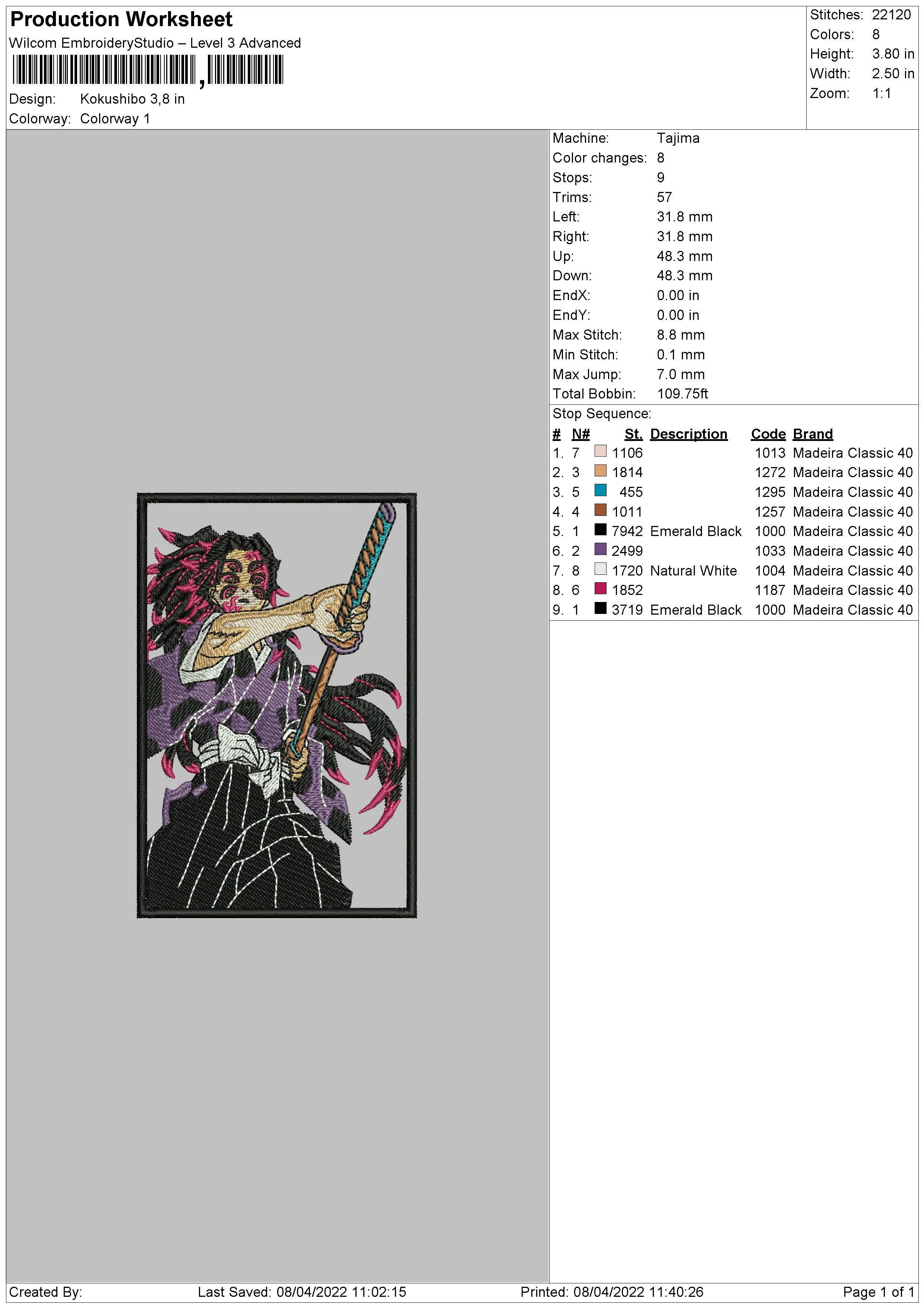 Alternative view of  Embroidered Anime Character Design 