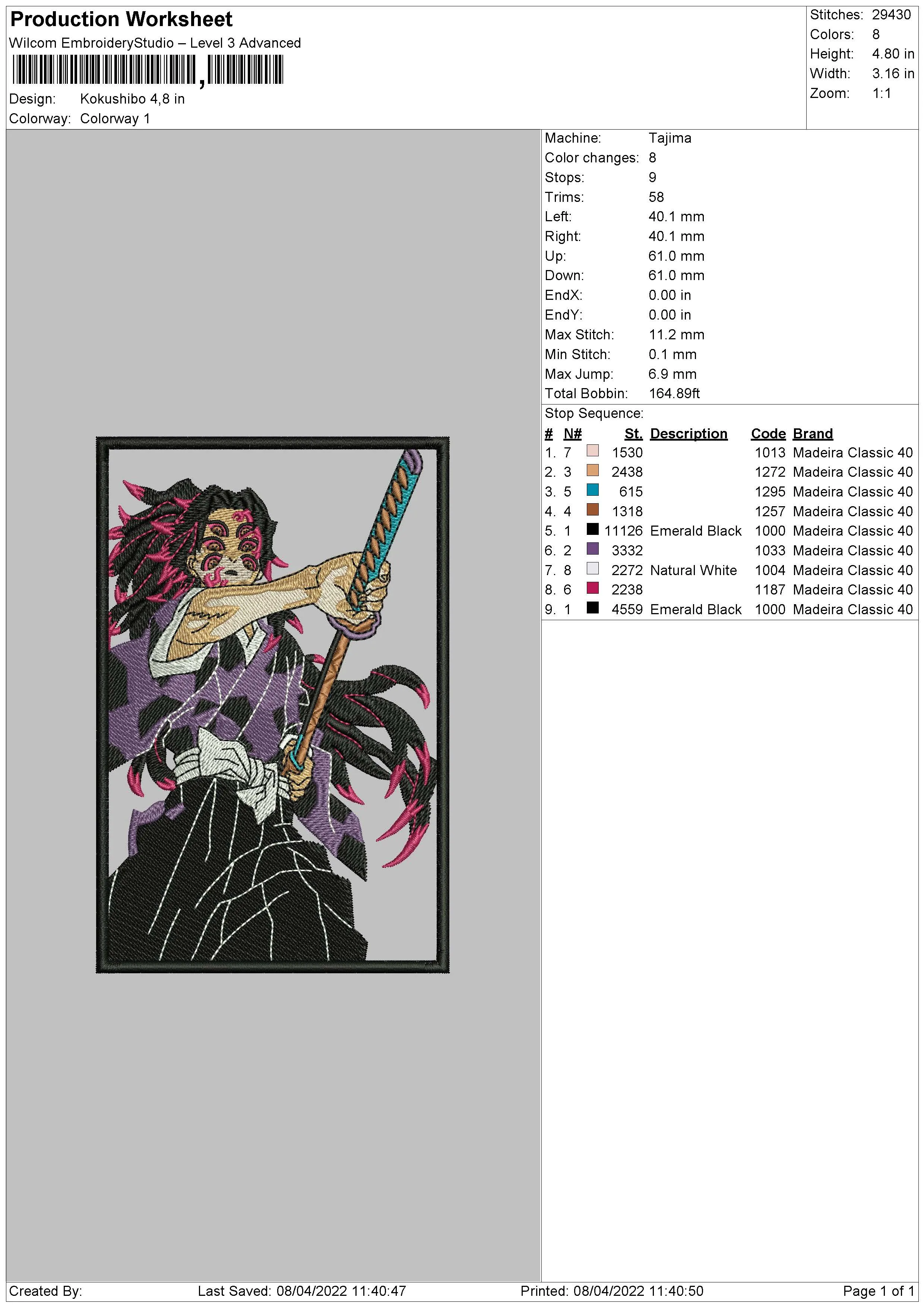 Alternative view of  Embroidered Anime Character Design 