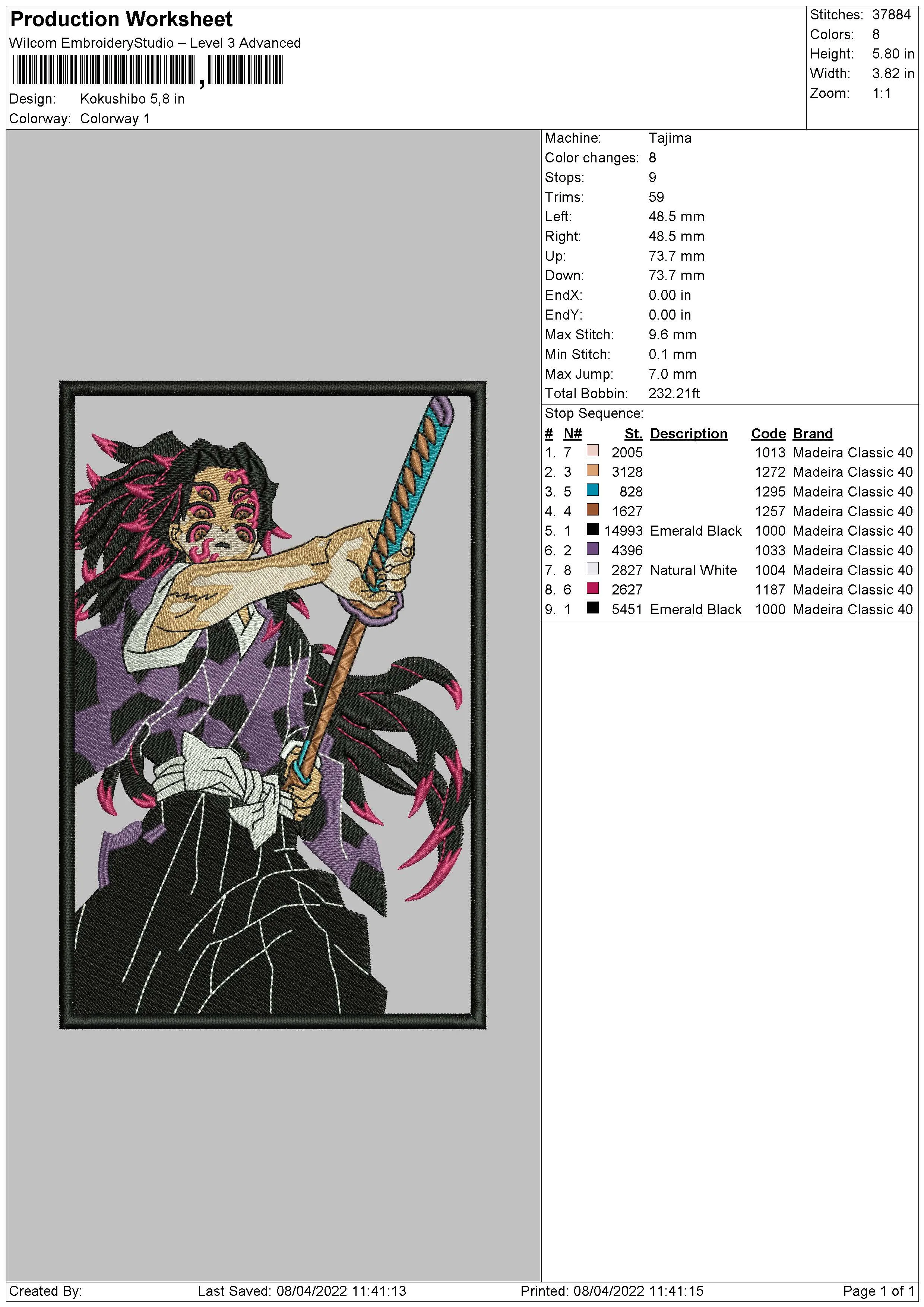 Alternative view of  Embroidered Anime Character Design 