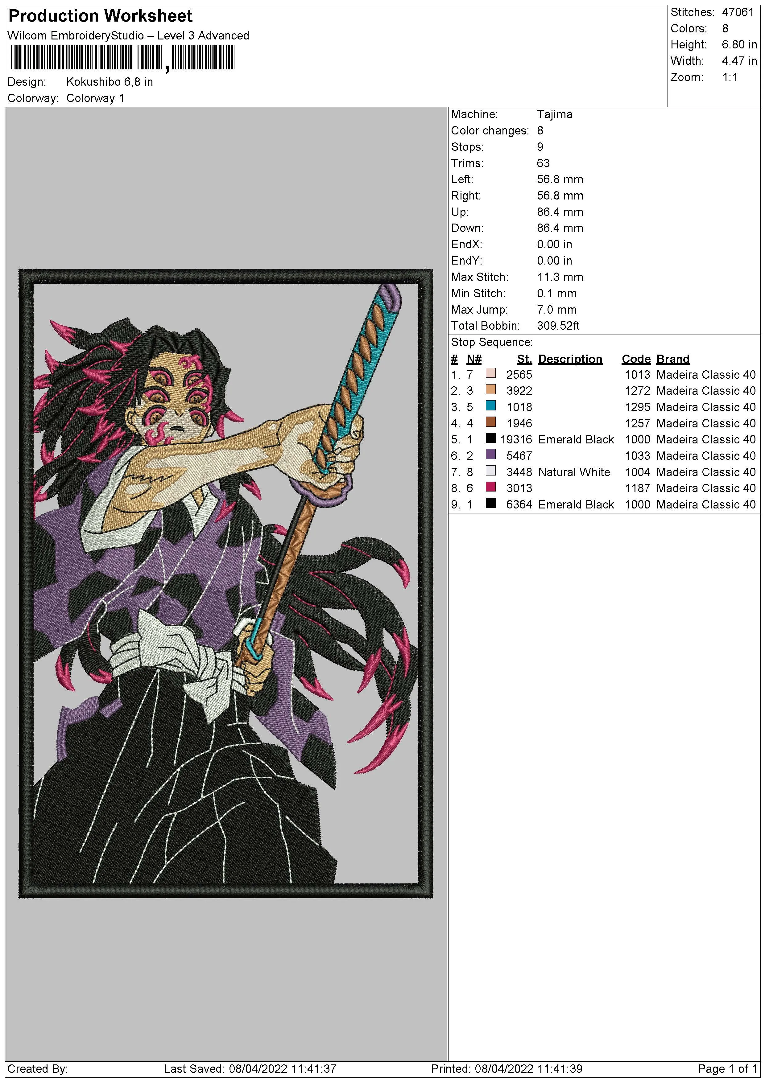 Alternative view of  Embroidered Anime Character Design 