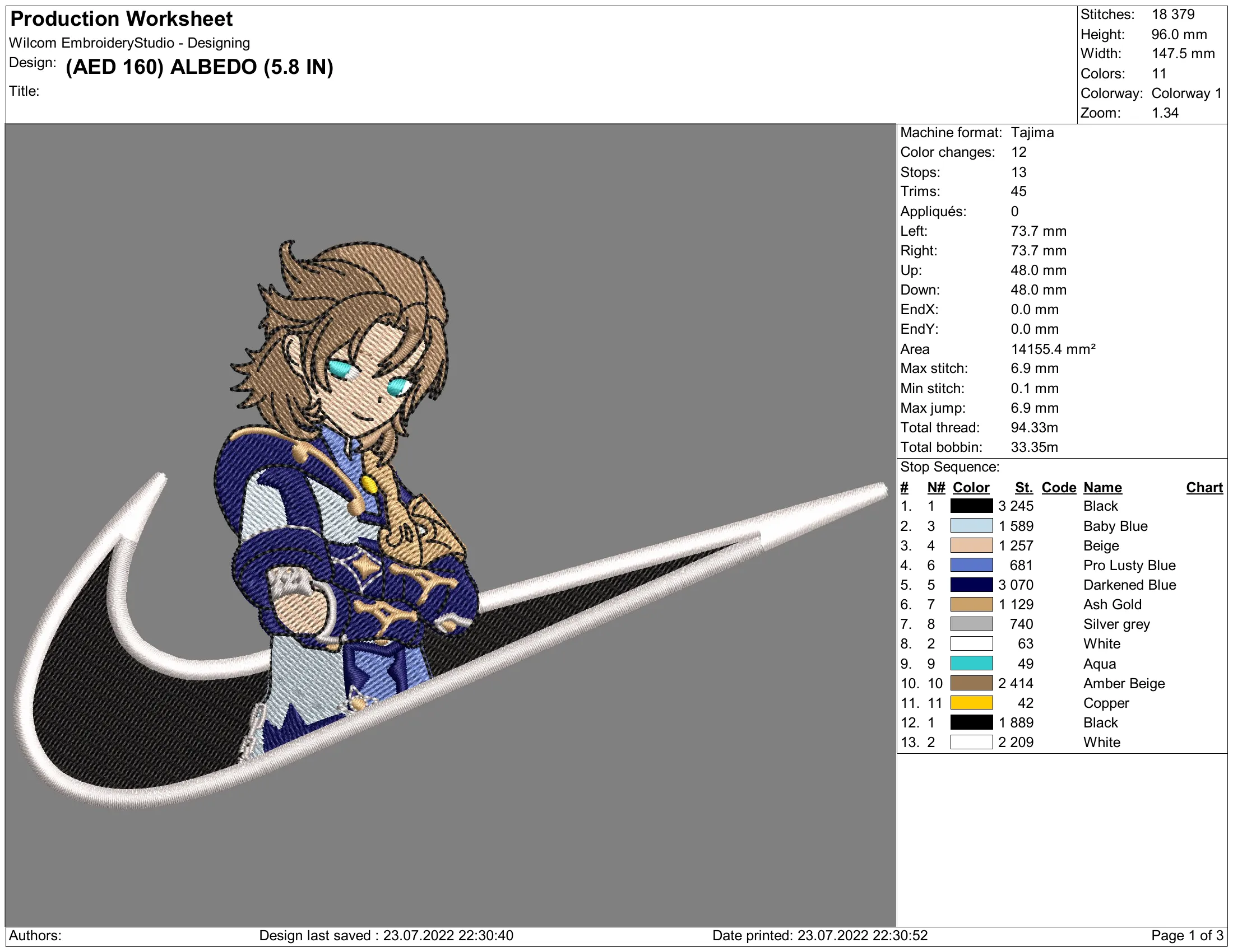 Alternative view of  Embroidered Anime Character with Swoosh 