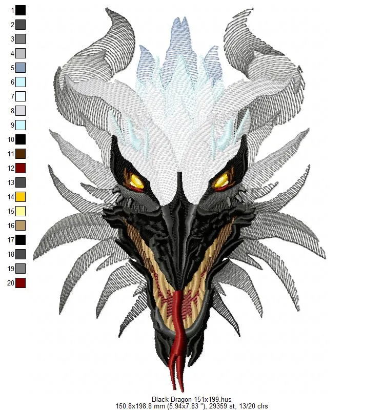 Alternative view of  Fierce Dragon Head Embroidery Design 