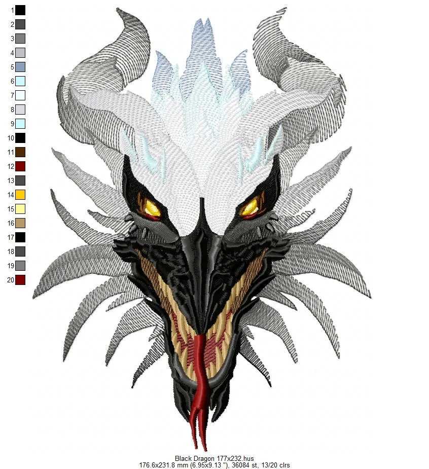 Alternative view of  Fierce Dragon Head Embroidery Design 