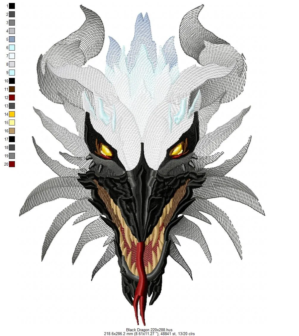 Alternative view of  Fierce Dragon Head Embroidery Design 