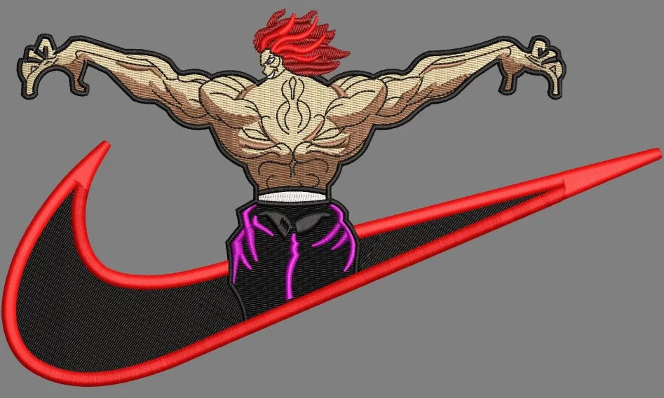 Alternative view of  Embroidered Muscular Anime Character on Swoosh 