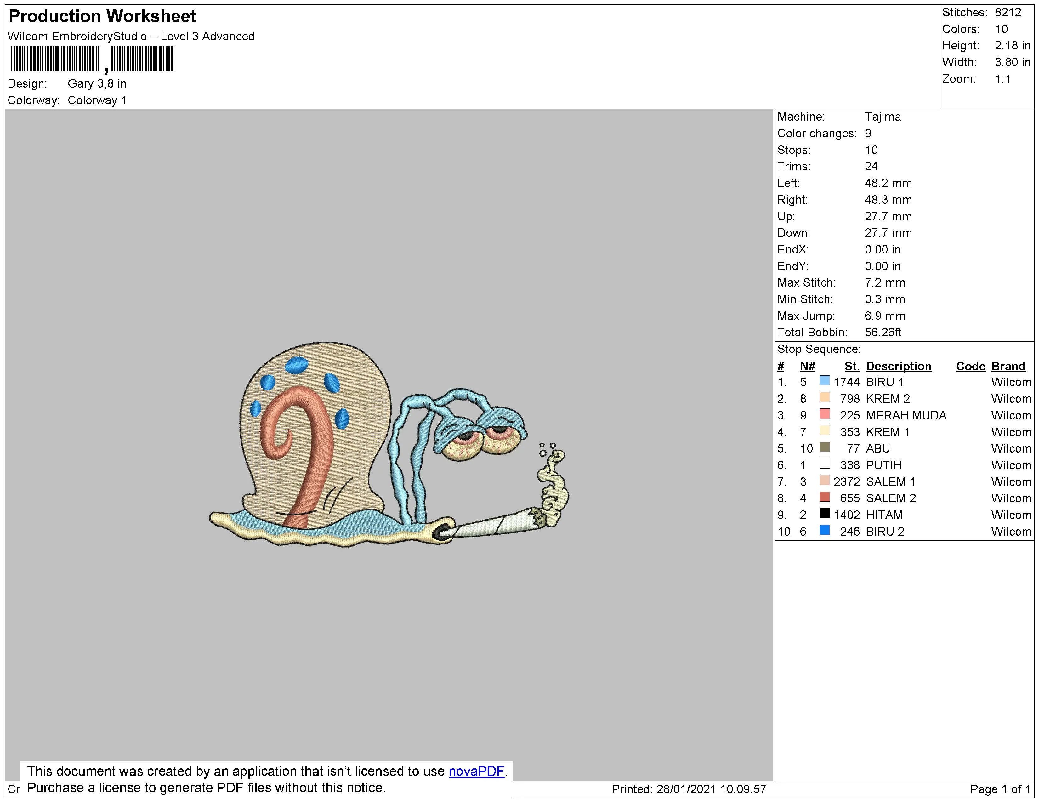 Alternative view of  Embroidered Cartoon Snail Design 