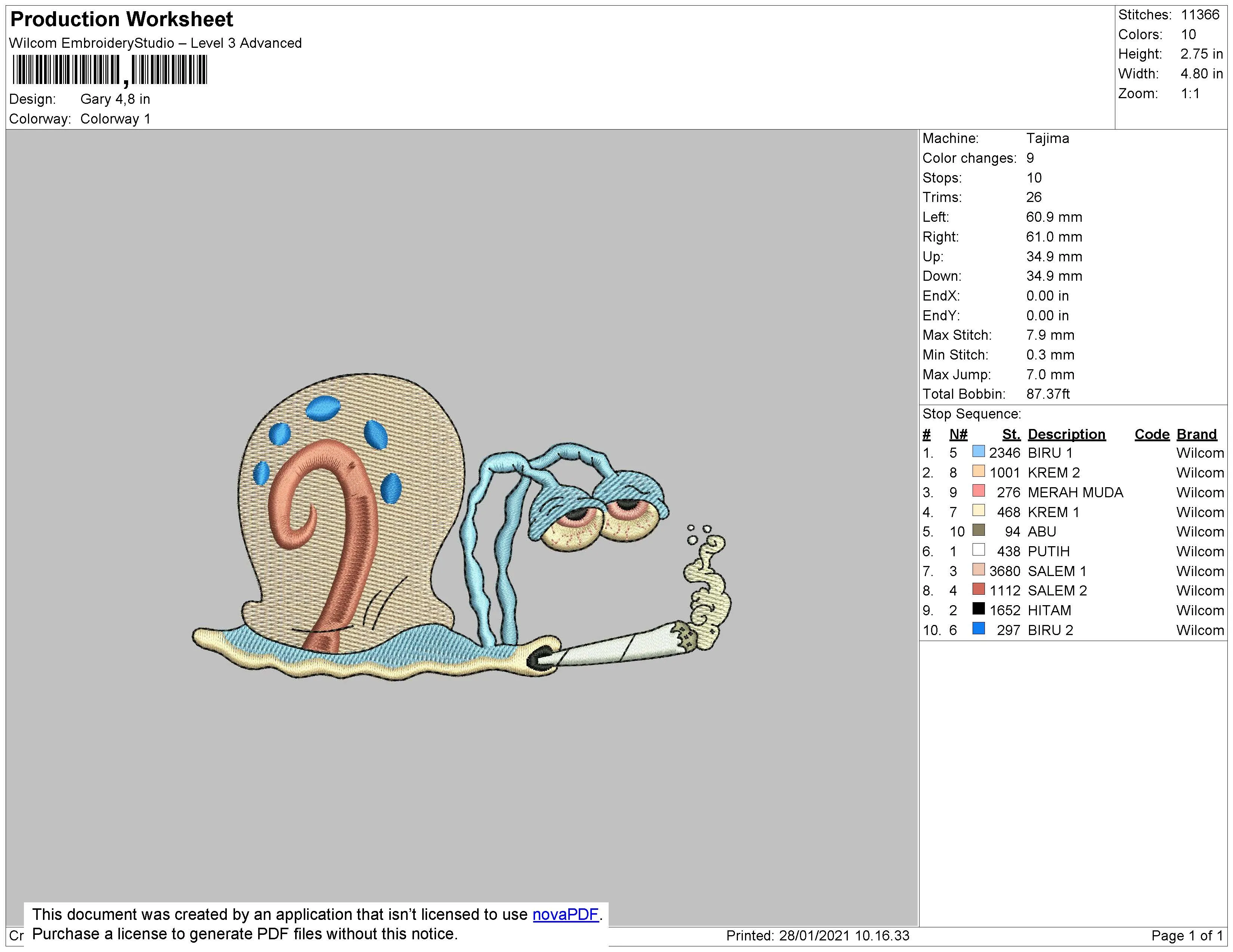 Alternative view of  Embroidered Cartoon Snail Design 