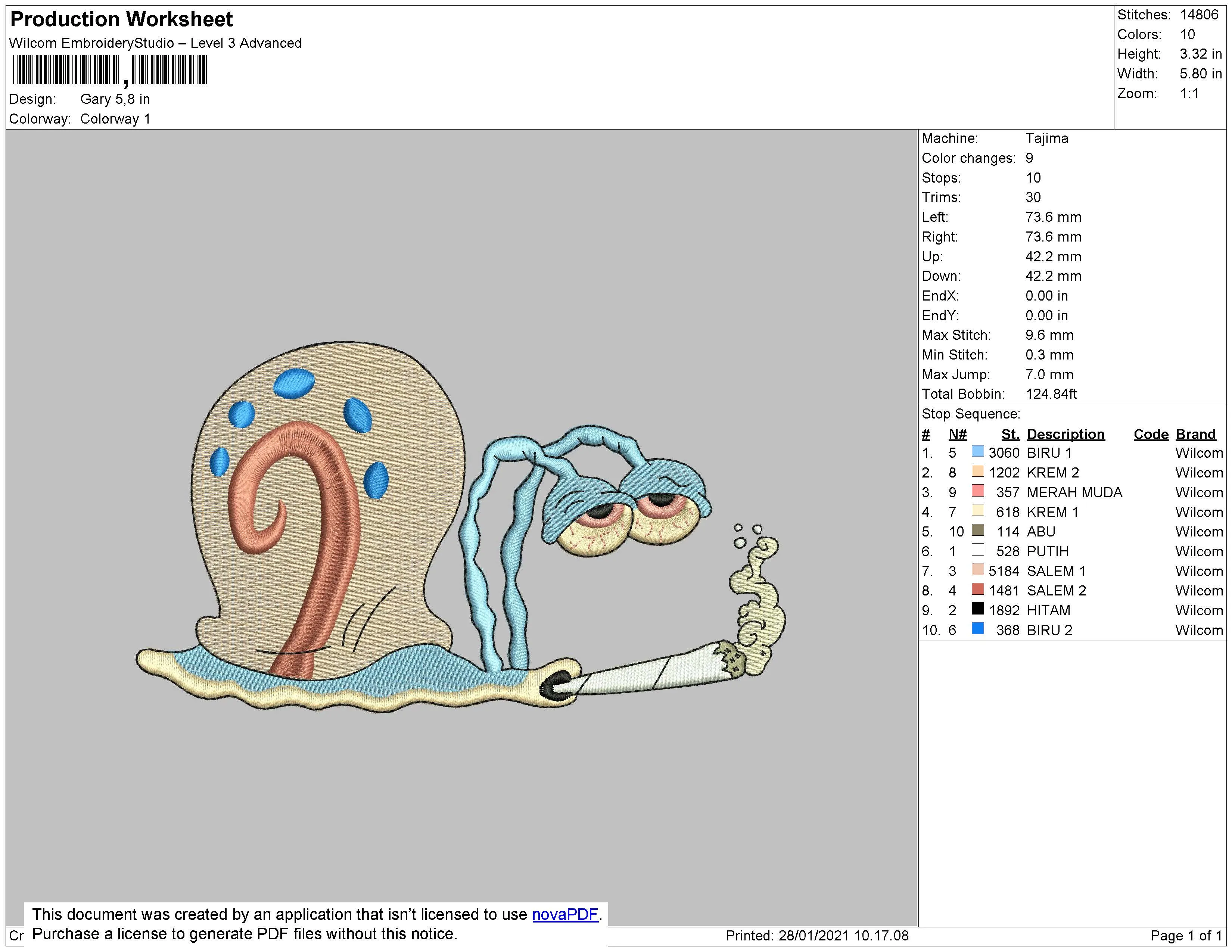 Alternative view of  Embroidered Cartoon Snail Design 