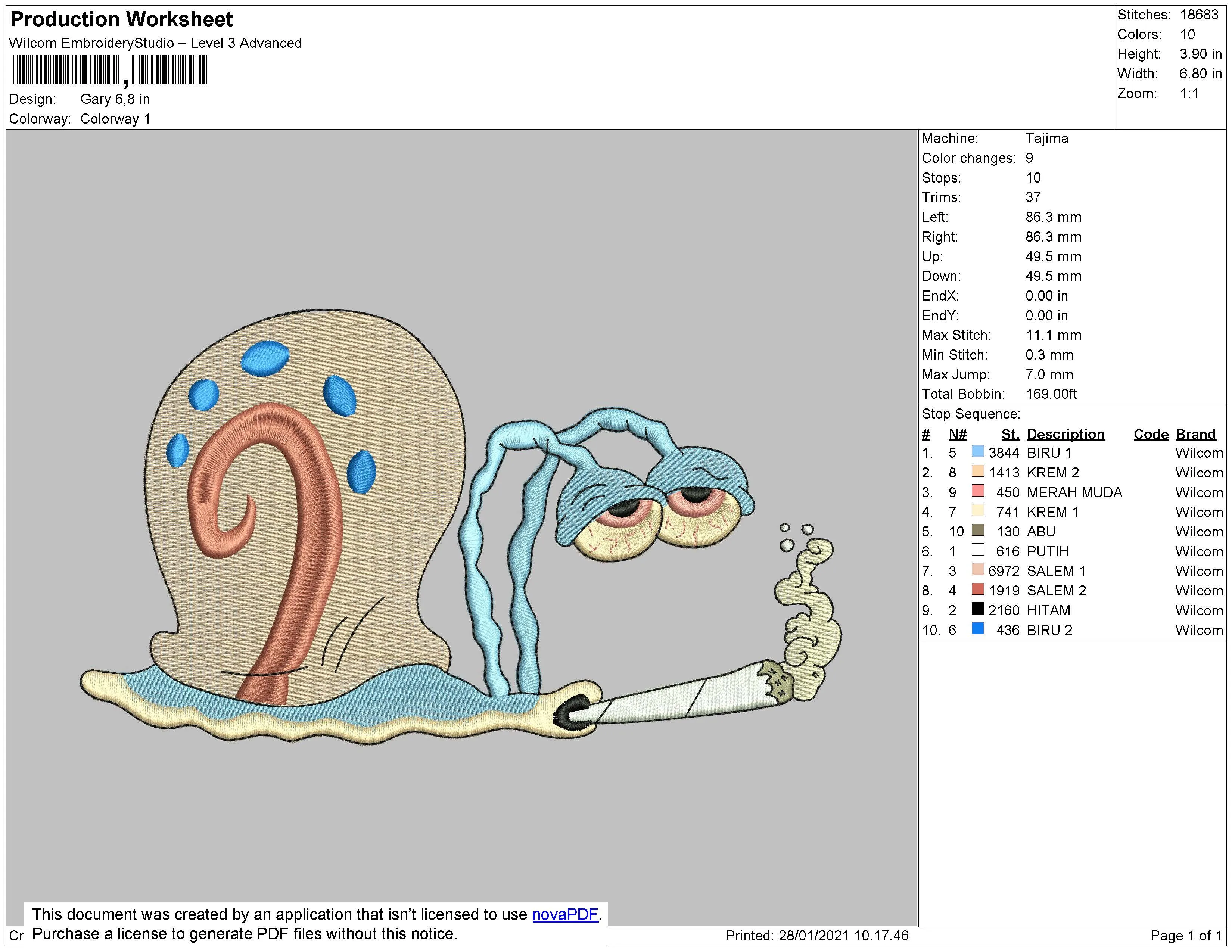Alternative view of  Embroidered Cartoon Snail Design 