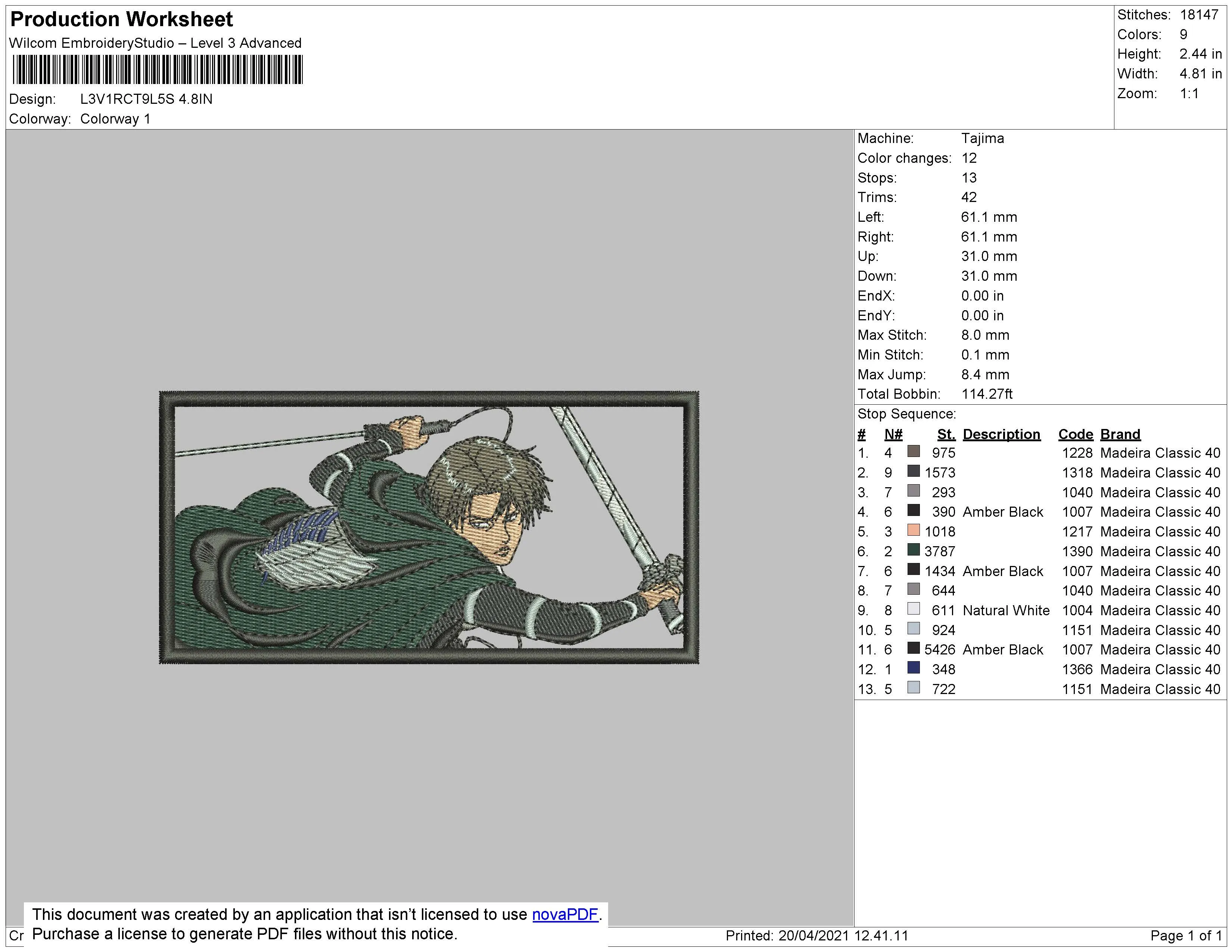 Alternative view of  Eren Yeager Attack on Titan Embroidery 