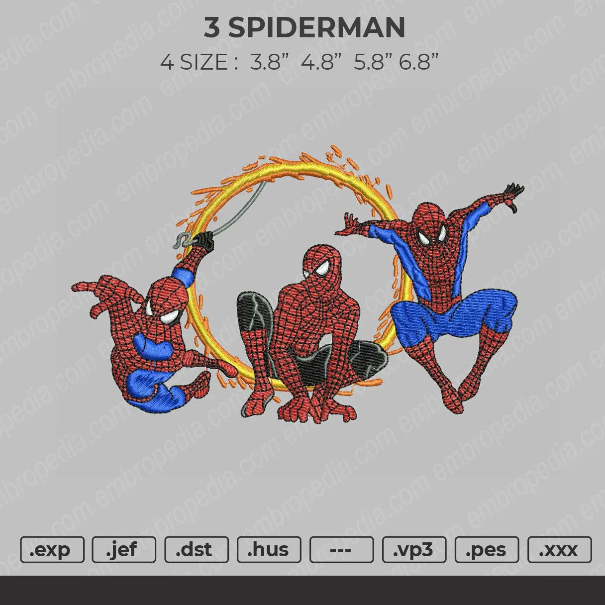 Alternative view of  Spider-Man Trio Embroidery Design 
