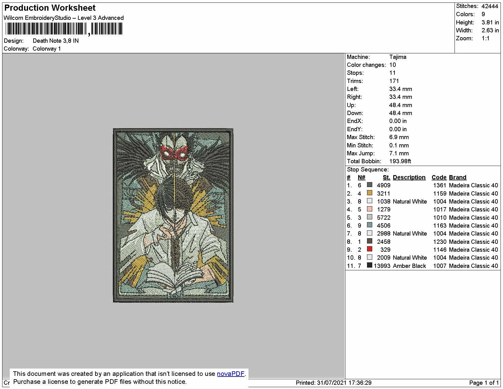 Alternative view of  Death Tarot Card Embroidery Design 