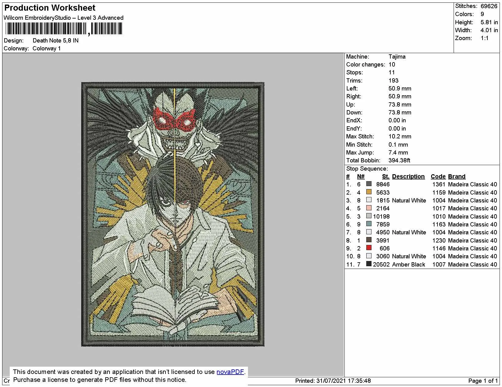 Alternative view of  Death Tarot Card Embroidery Design 
