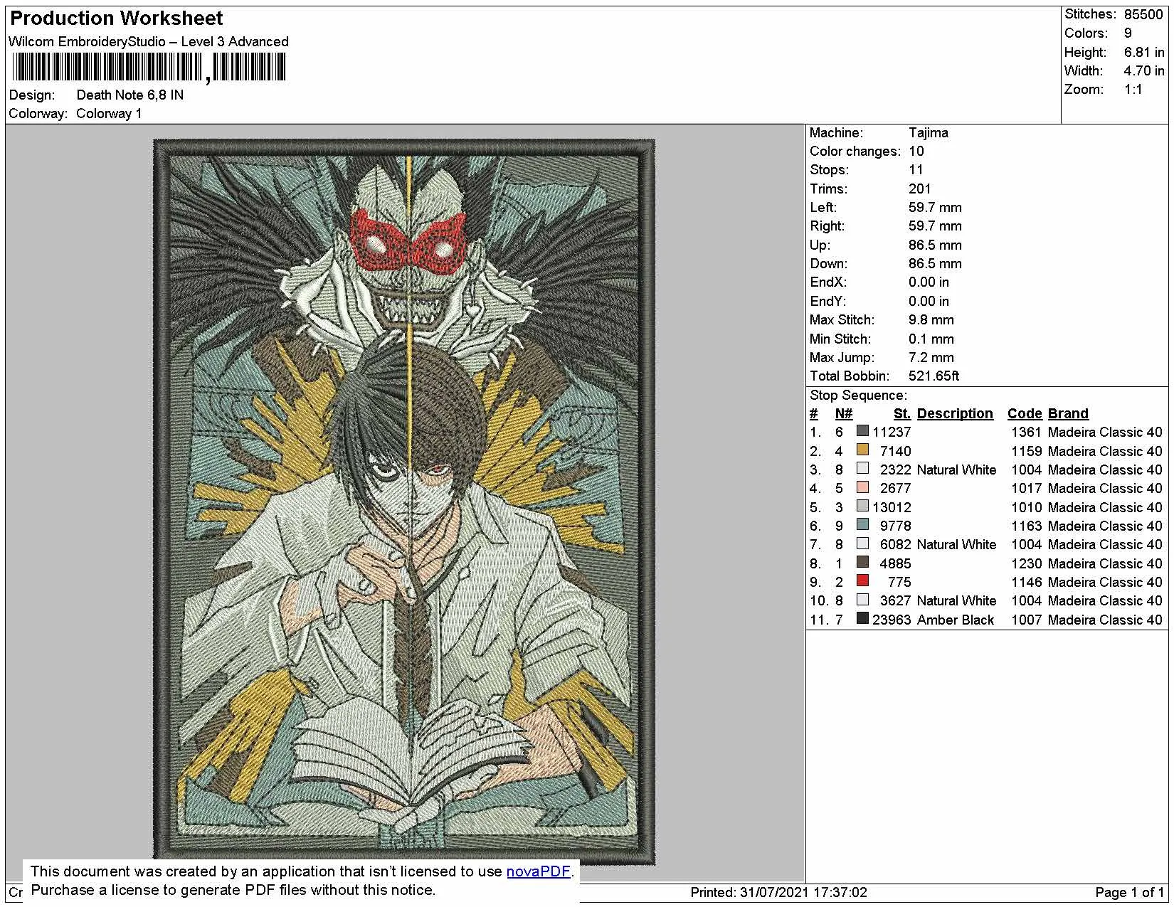 Alternative view of  Death Tarot Card Embroidery Design 