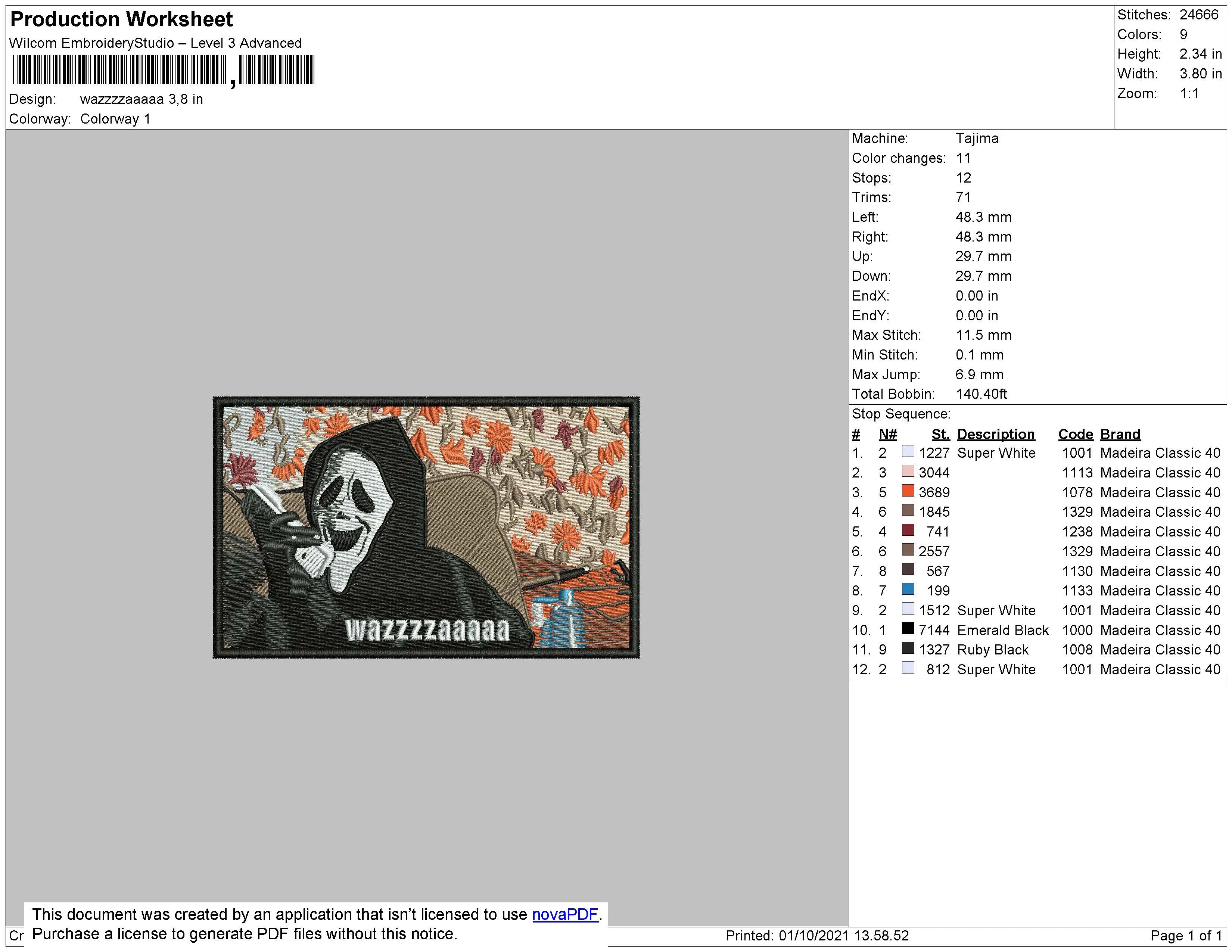 Alternative view of  Ghost Face Embroidery Design 
