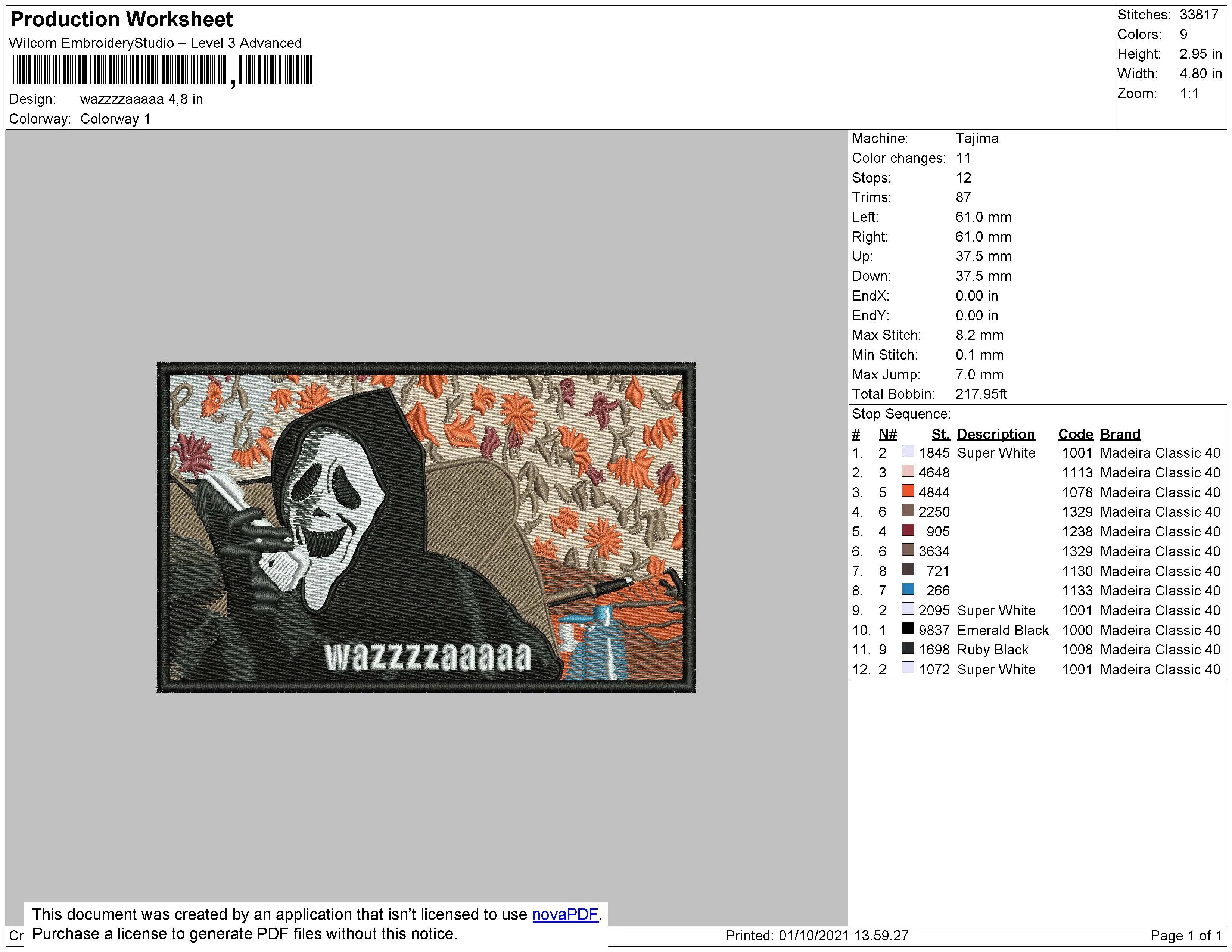 Alternative view of  Ghost Face Embroidery Design 