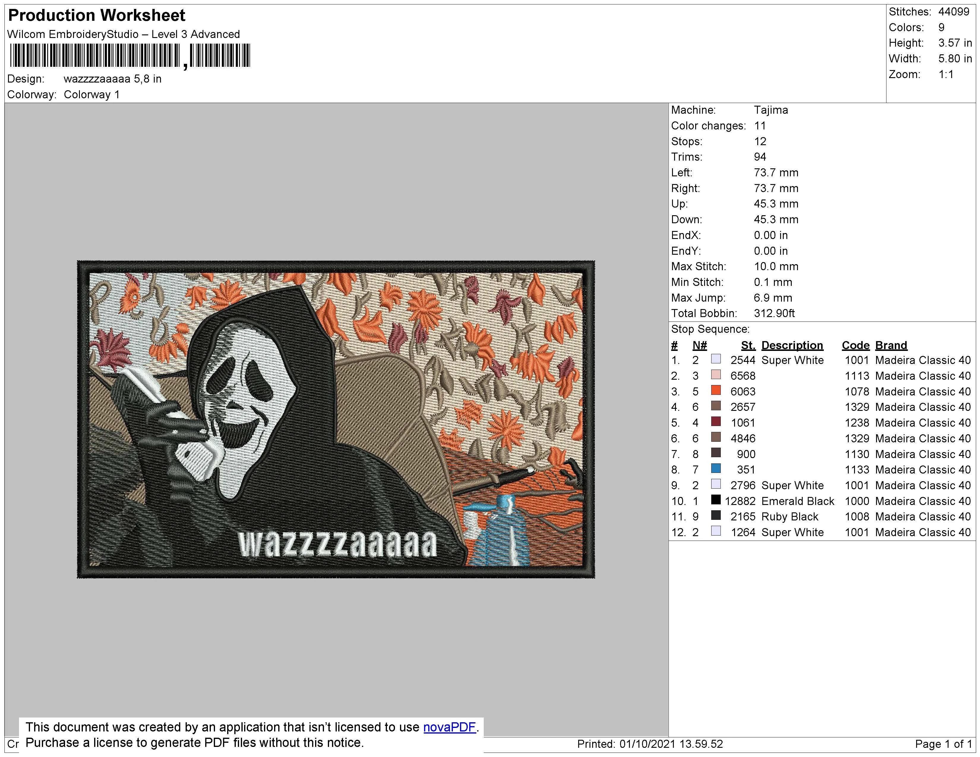 Alternative view of  Ghost Face Embroidery Design 